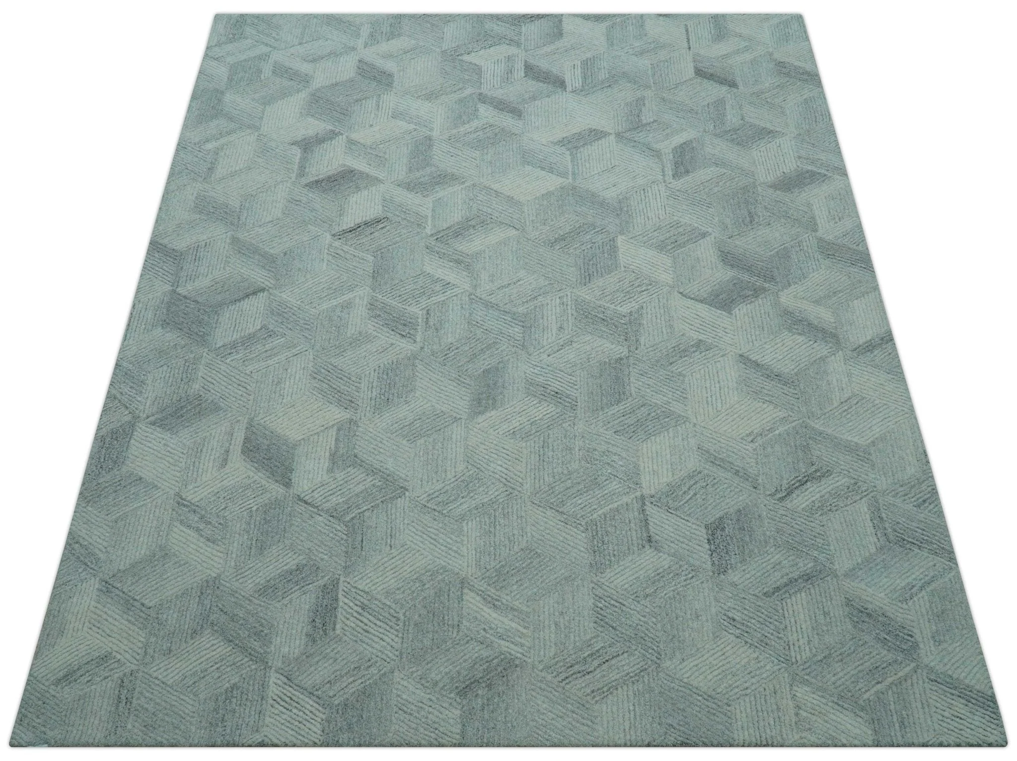 Custom Made Modern Geometrical Gray Hand Tufted Natural Wool Area Rug - Image 10