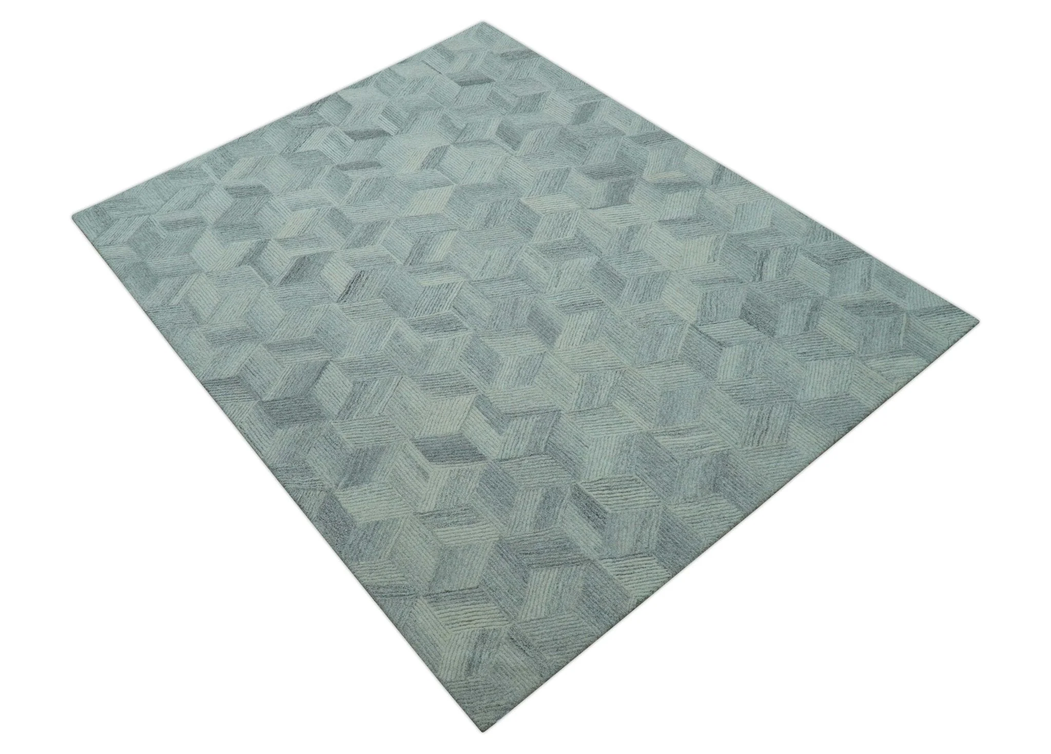 Custom Made Modern Geometrical Gray Hand Tufted Natural Wool Area Rug - Image 11