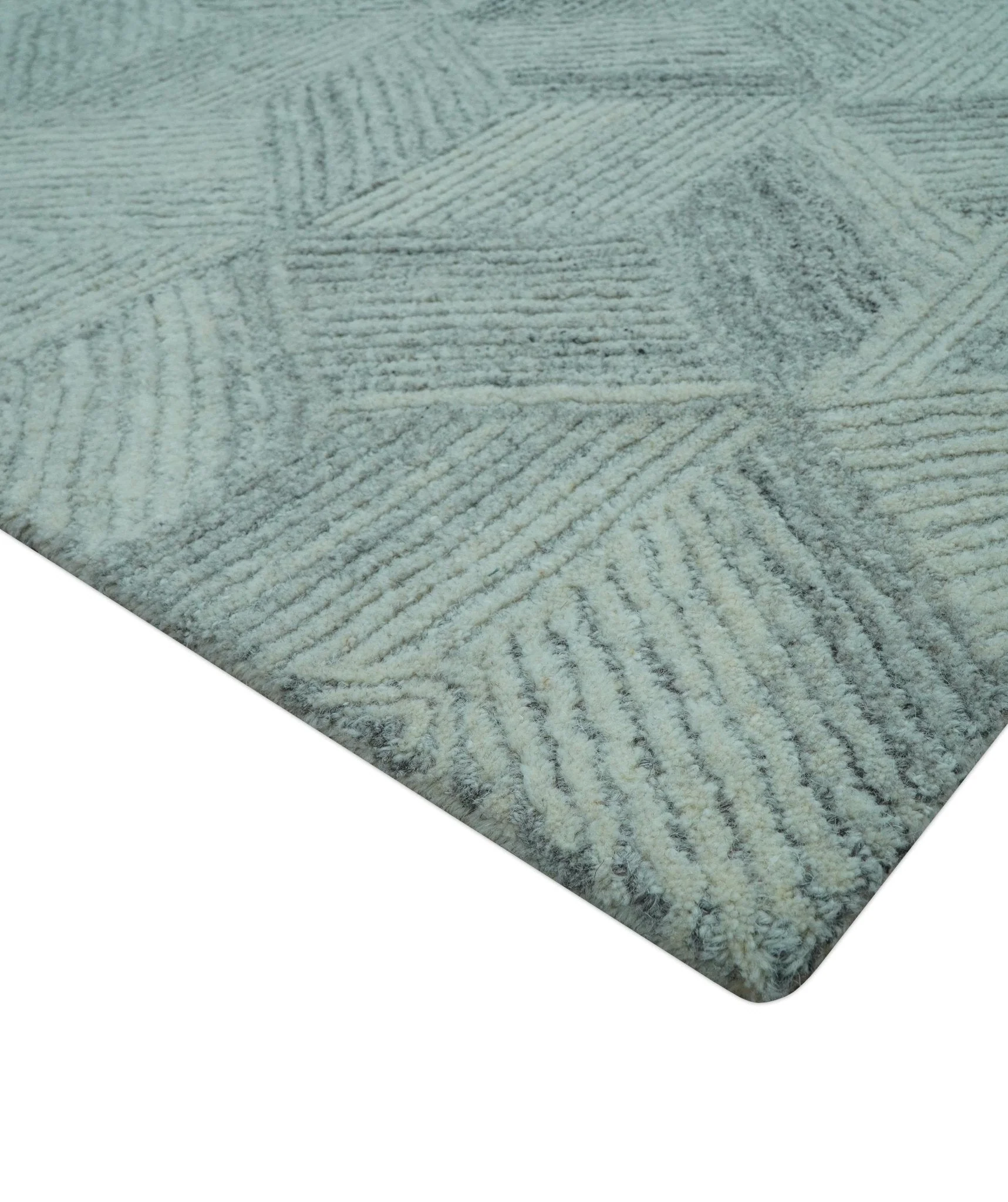 Custom Made Modern Geometrical Gray Hand Tufted Natural Wool Area Rug - Image 6
