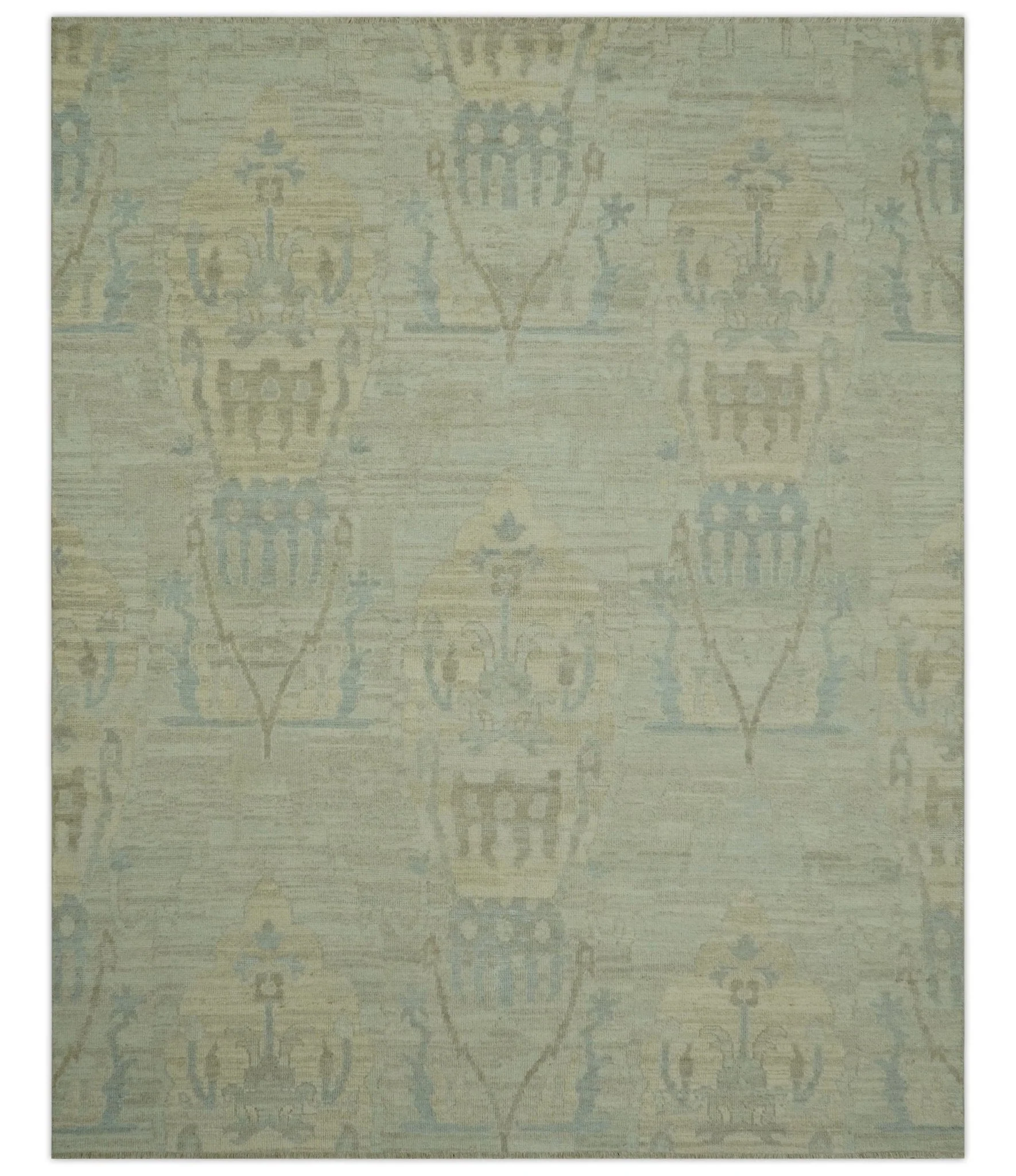 Custom Made Modern Ikat Design Beige And Blue Hand Knotted Wool Area Rug - Image 10