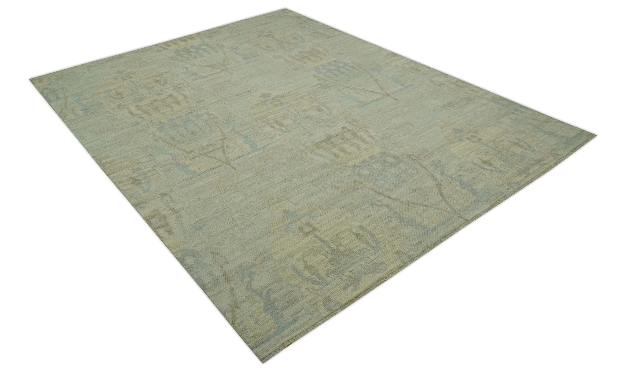 Custom Made Modern Ikat Design Beige And Blue Hand Knotted Wool Area Rug - Image 12
