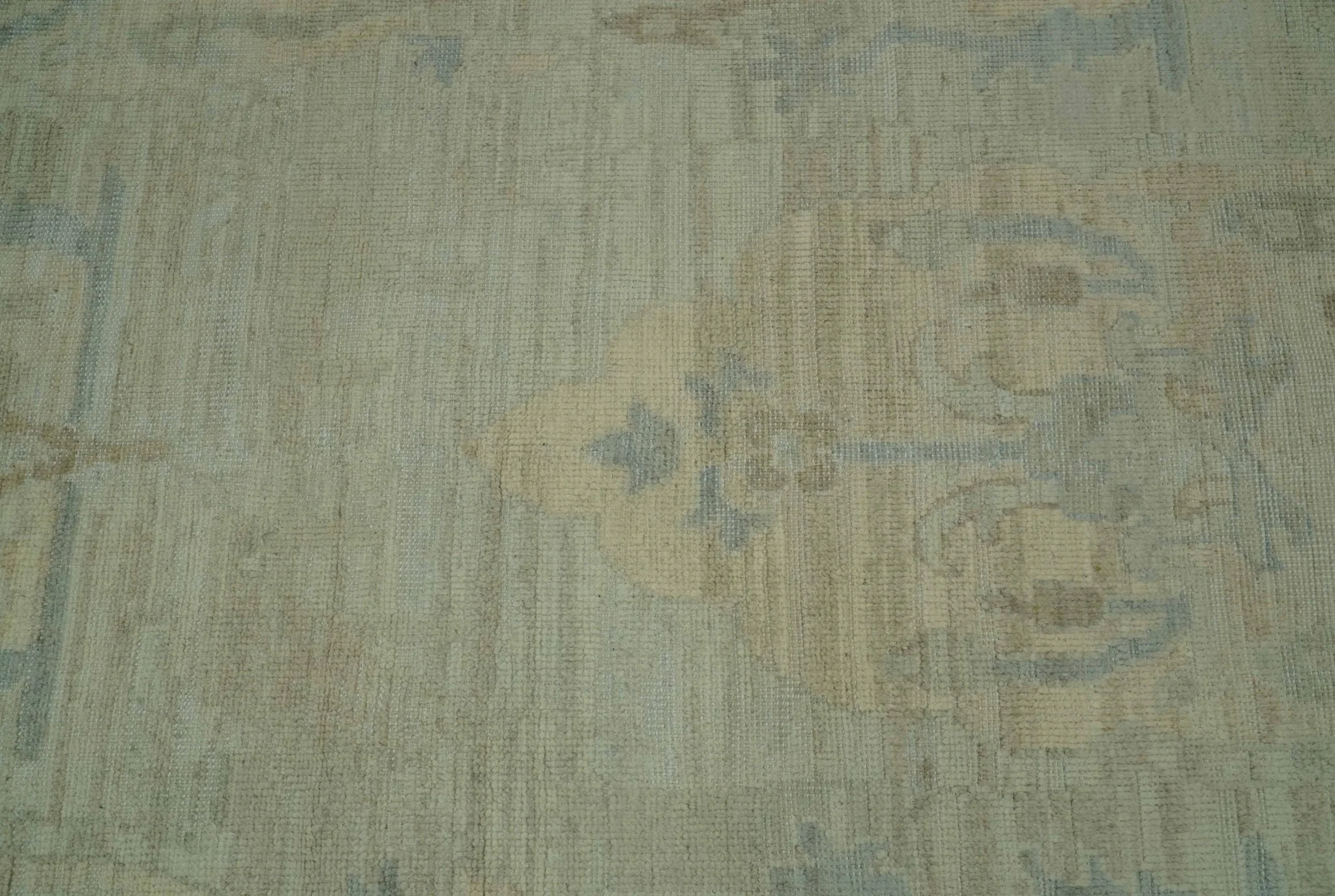 Custom Made Modern Ikat Design Beige And Blue Hand Knotted Wool Area Rug - Image 5