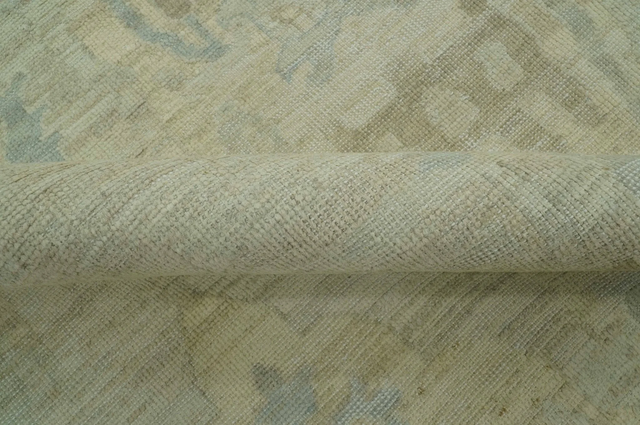 Custom Made Modern Ikat Design Beige And Blue Hand Knotted Wool Area Rug - Image 6