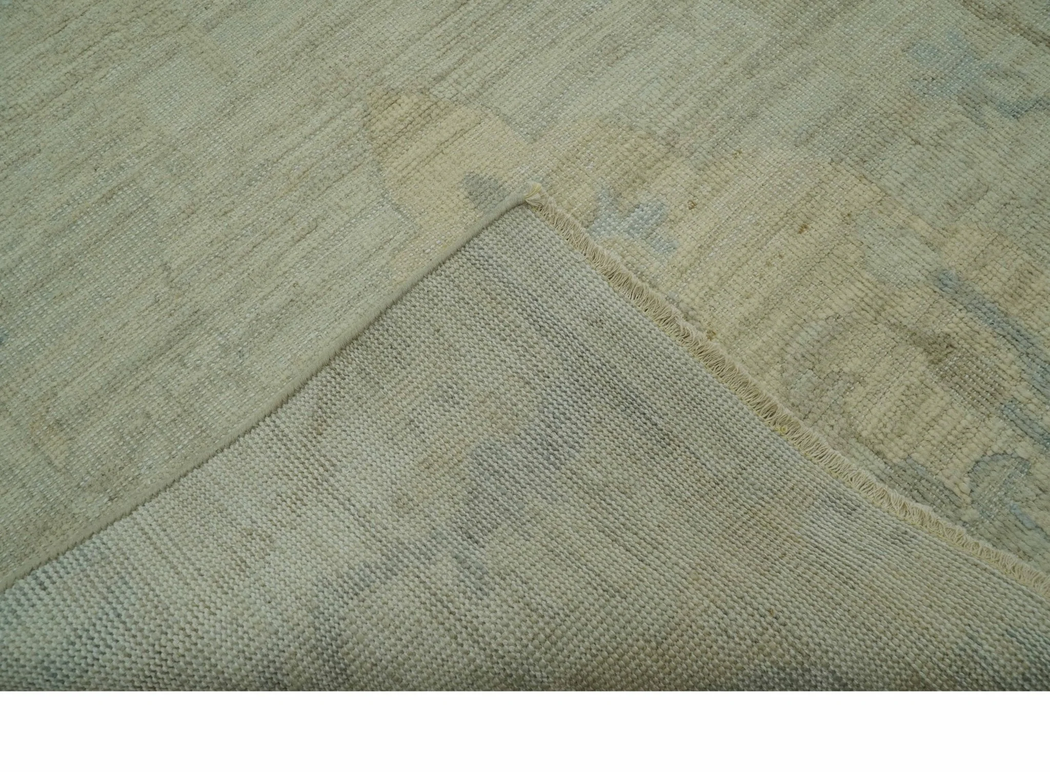 Custom Made Modern Ikat Design Beige And Blue Hand Knotted Wool Area Rug - Image 8