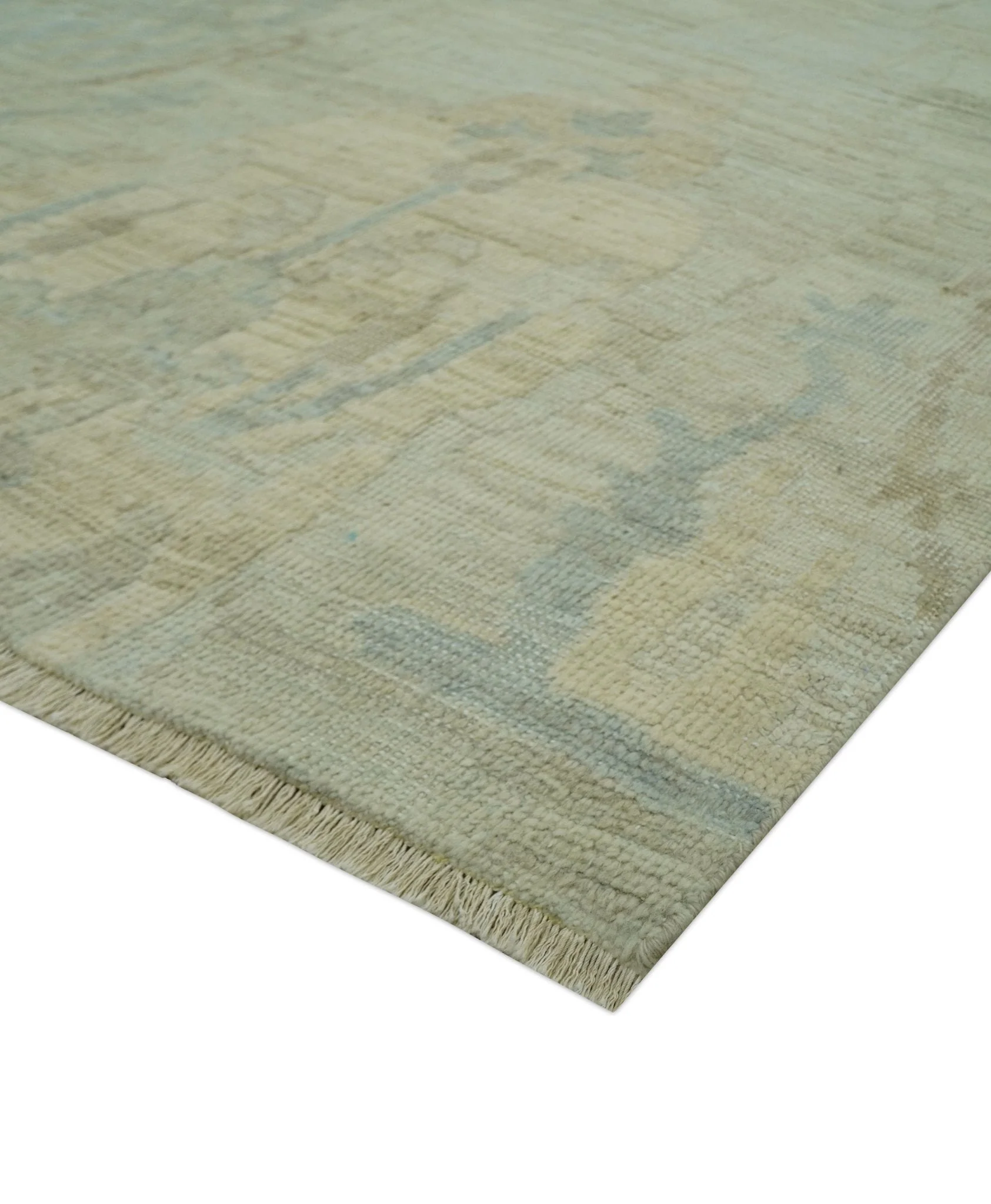 Custom Made Modern Ikat Design Beige And Blue Hand Knotted Wool Area Rug - Image 9