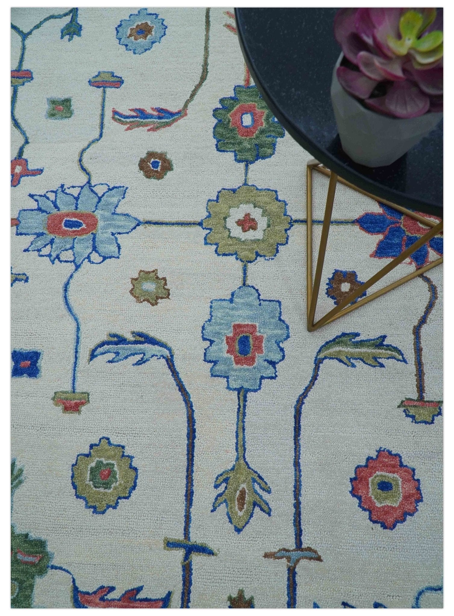 Custom Made Modern Oushak Ivory And Blue Hand Tufted Wool Area Rug - Image 3