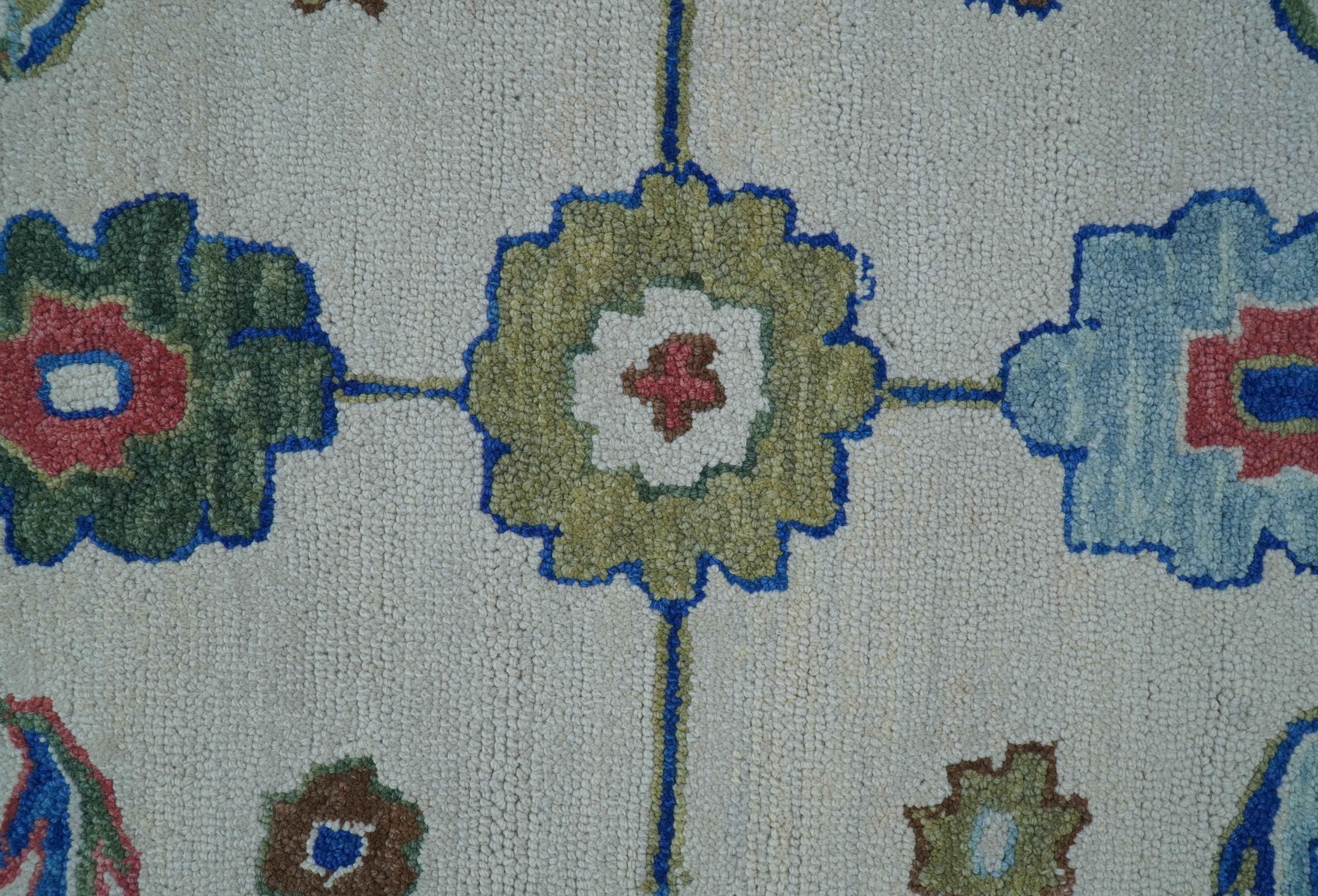 Custom Made Modern Oushak Ivory And Blue Hand Tufted Wool Area Rug - Image 6