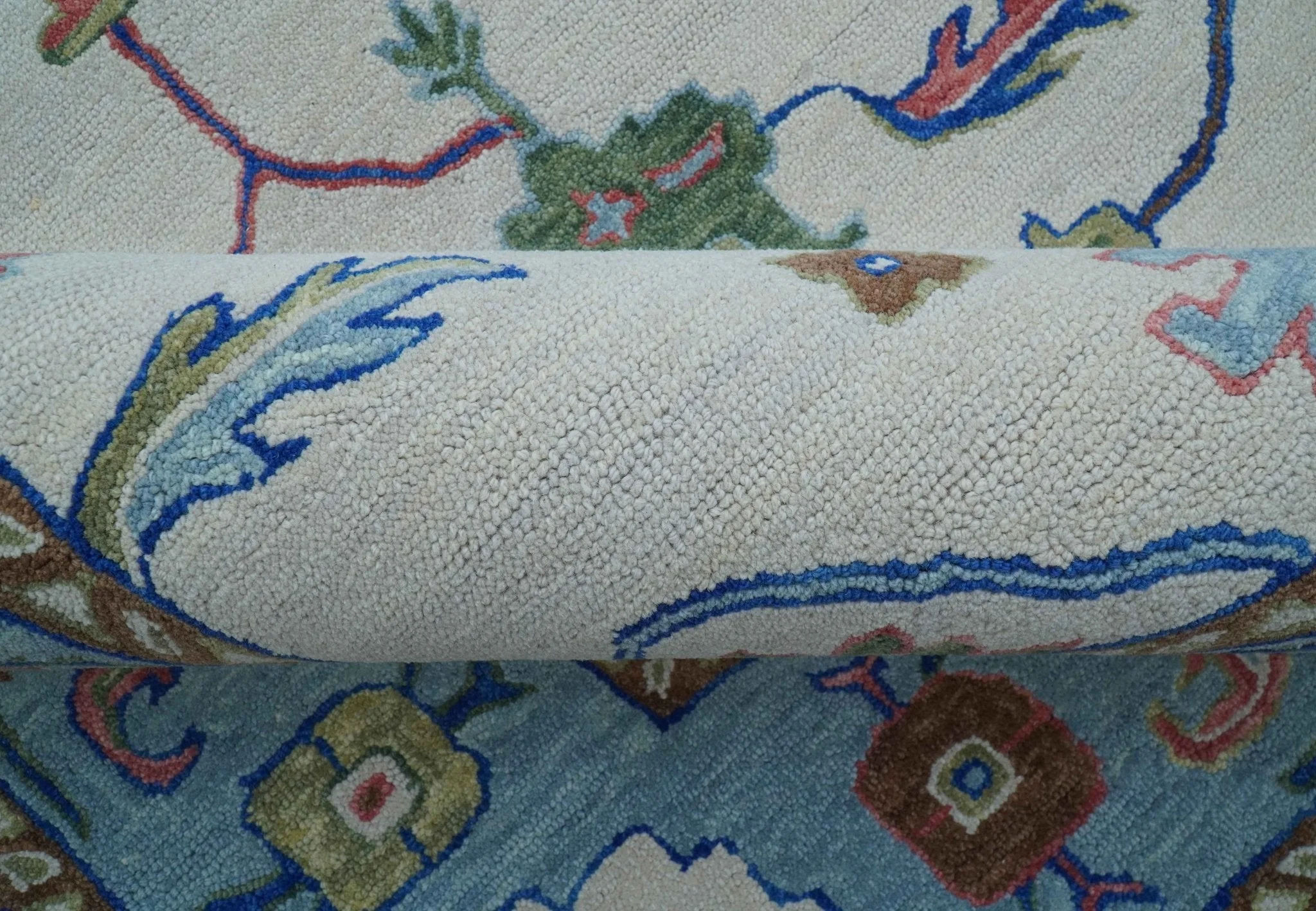 Custom Made Modern Oushak Ivory And Blue Hand Tufted Wool Area Rug - Image 7
