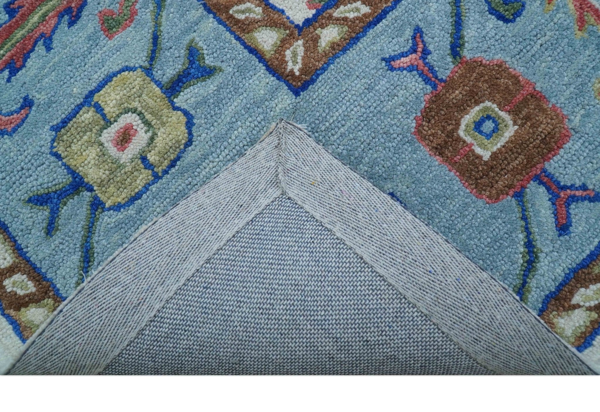 Custom Made Modern Oushak Ivory And Blue Hand Tufted Wool Area Rug - Image 8