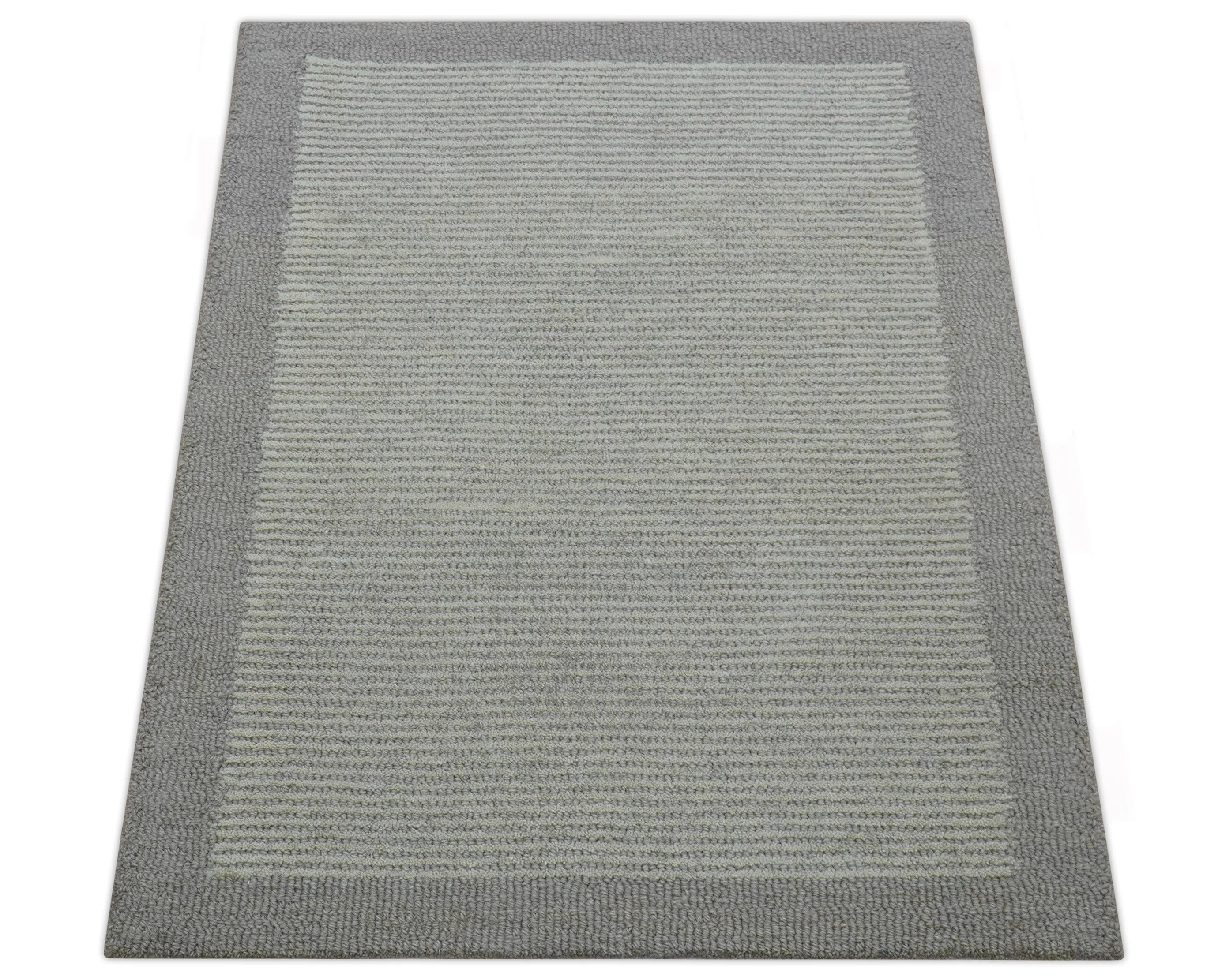 Custom Made Modern Solid Design Gray Hand Tufted Wool Rug - Image 8