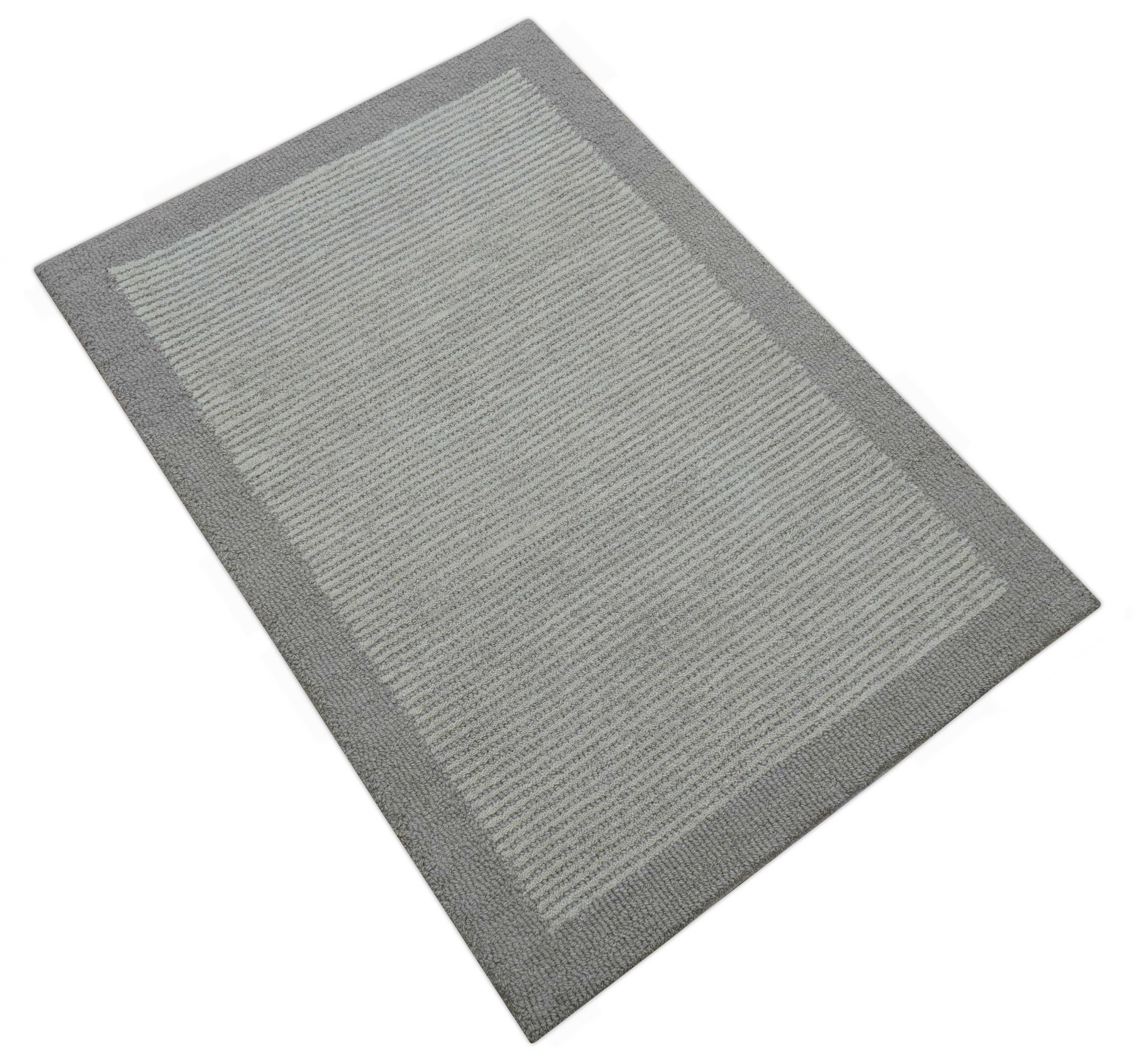 Custom Made Modern Solid Design Gray Hand Tufted Wool Rug - Image 9