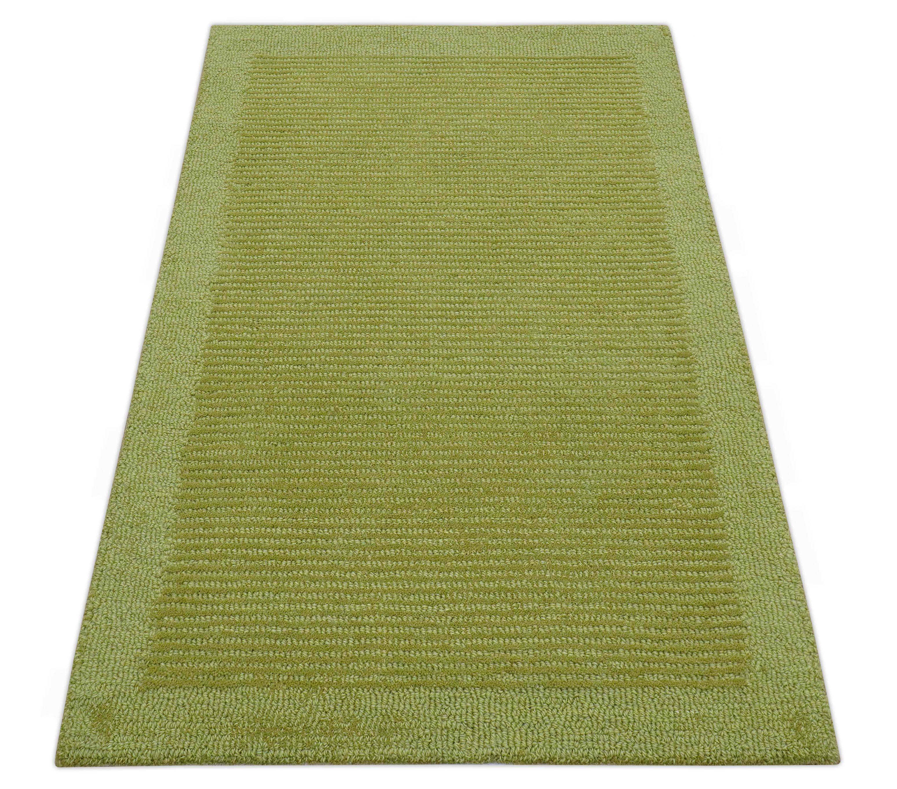 Custom Made Modern Solid Design Green Hand Tufted Wool Rug - Image 8