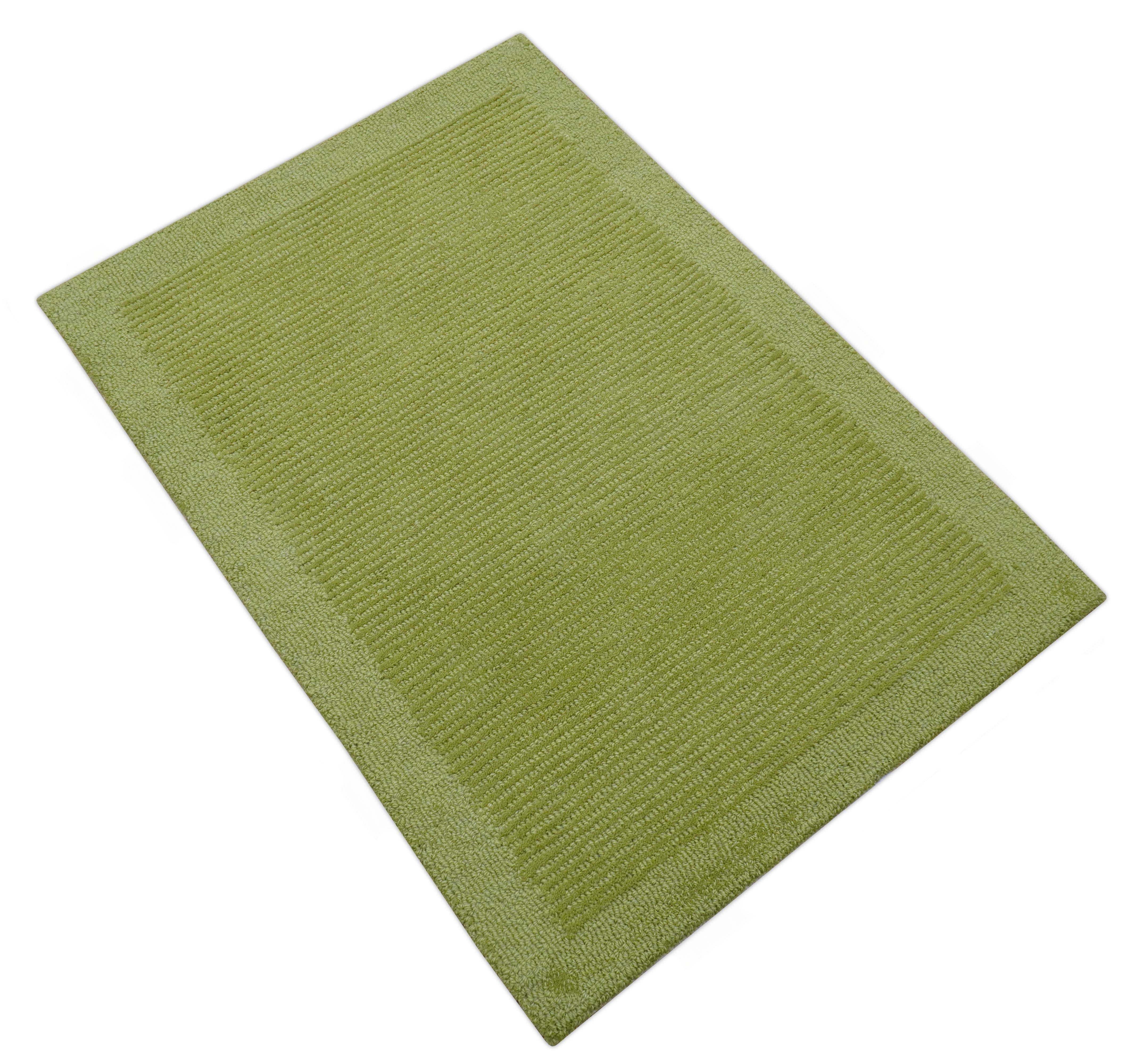 Custom Made Modern Solid Design Green Hand Tufted Wool Rug - Image 9
