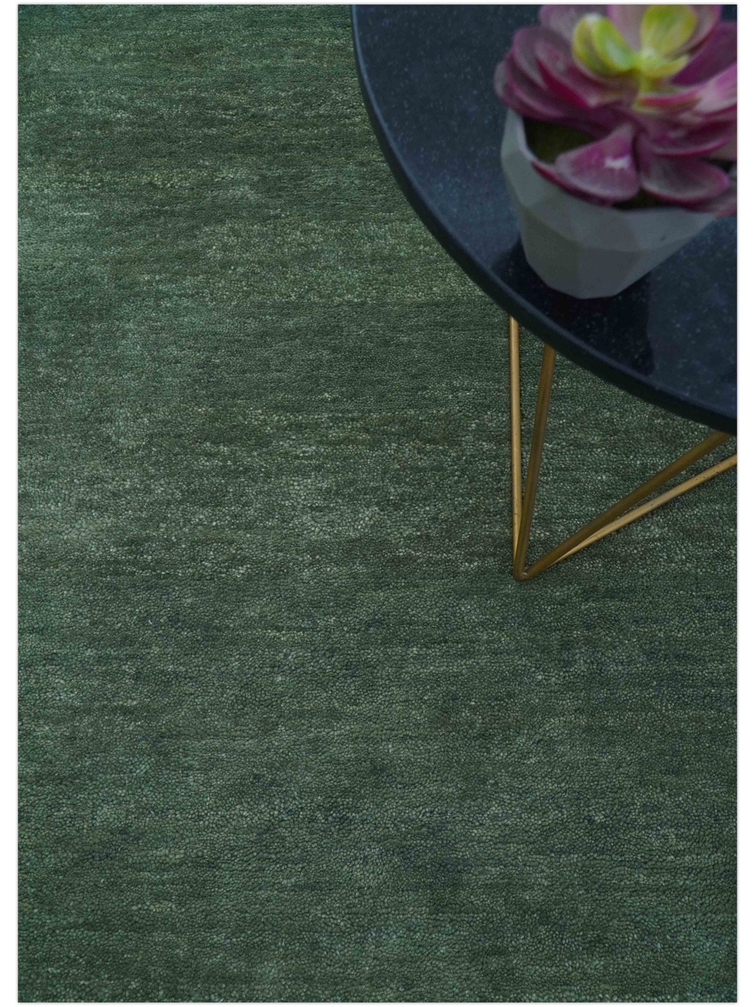 Custom Made Modern Solid Green Hand Tufted Wool Area Rug - Image 3
