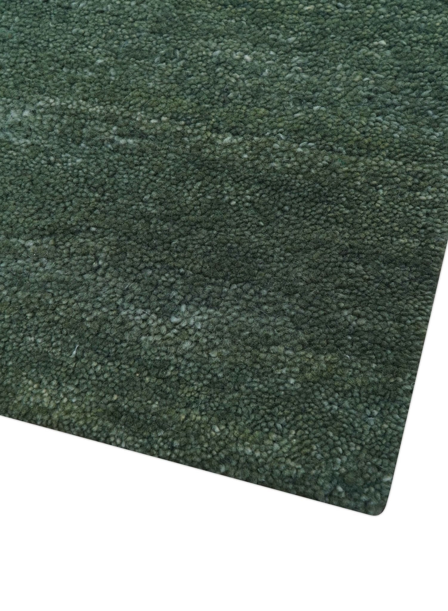 Custom Made Modern Solid Green Hand Tufted Wool Area Rug - Image 8