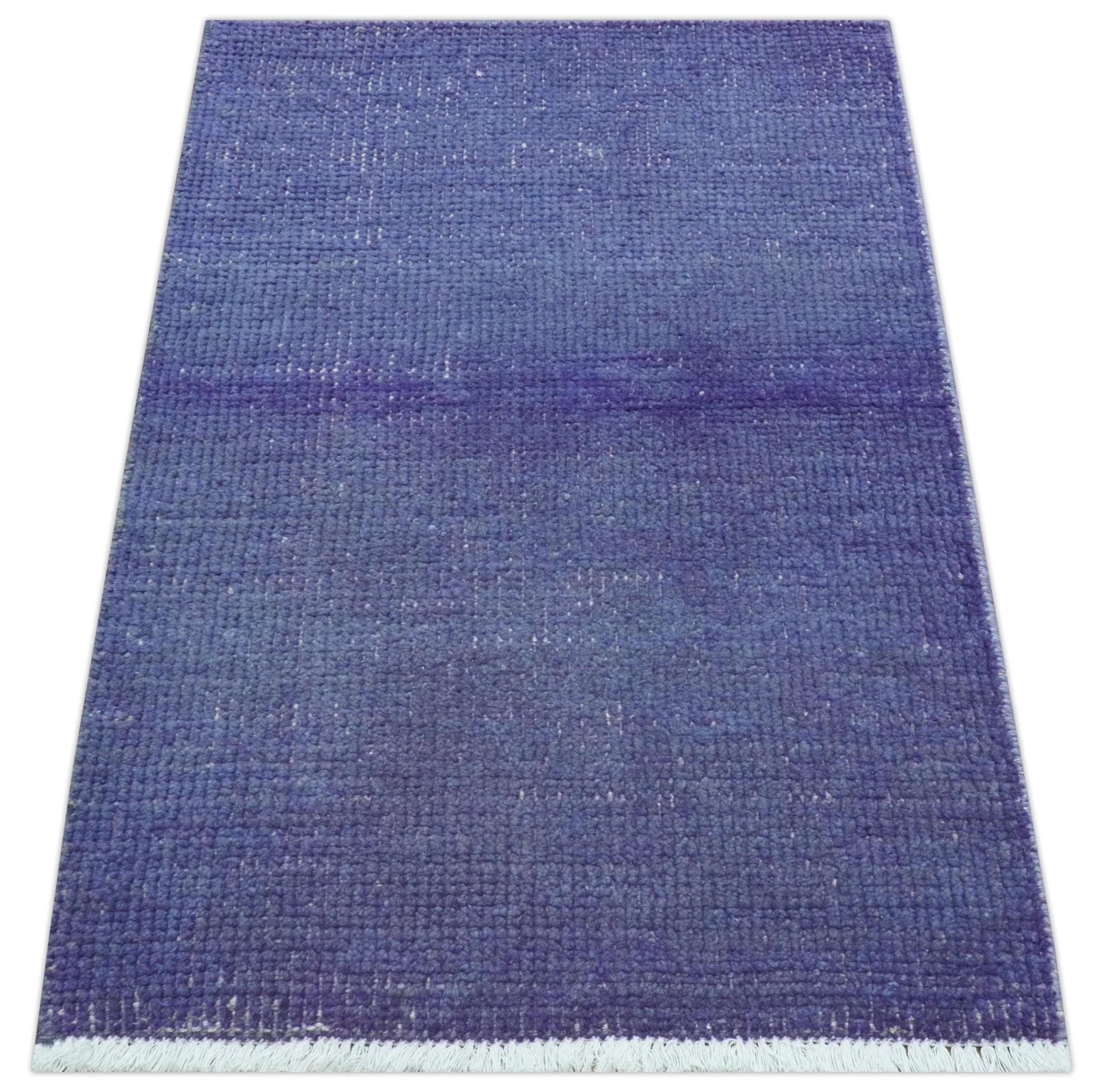 Custom Made Modern Solid Overdyed Blue Hand Knotted Wool Area Rug - Image 8