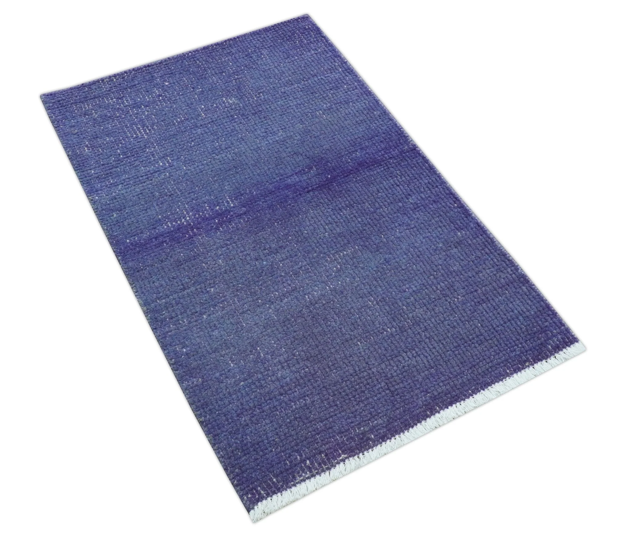Custom Made Modern Solid Overdyed Blue Hand Knotted Wool Area Rug - Image 9