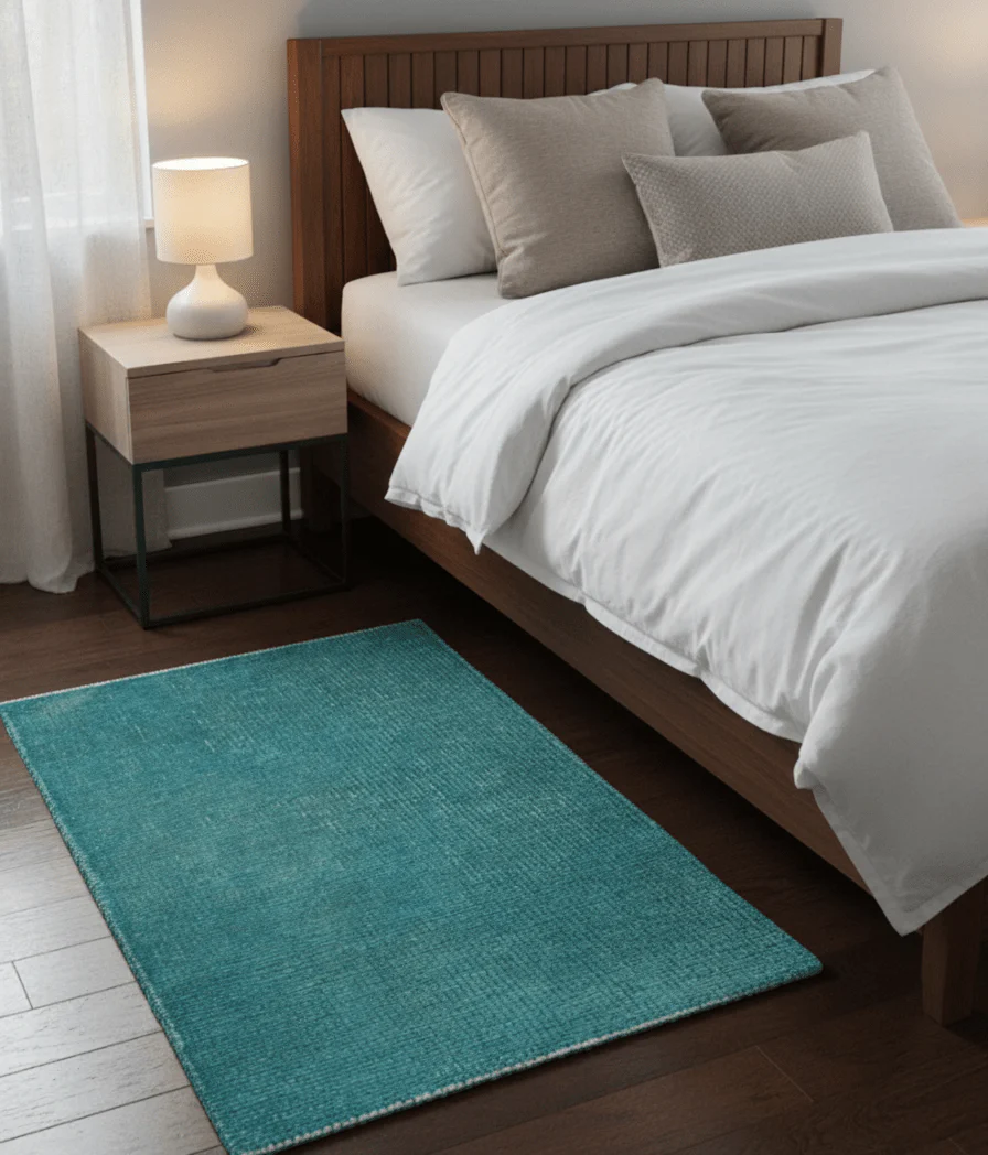 Custom Made Modern Solid Overdyed Blue Hand Knotted Wool Area Rug