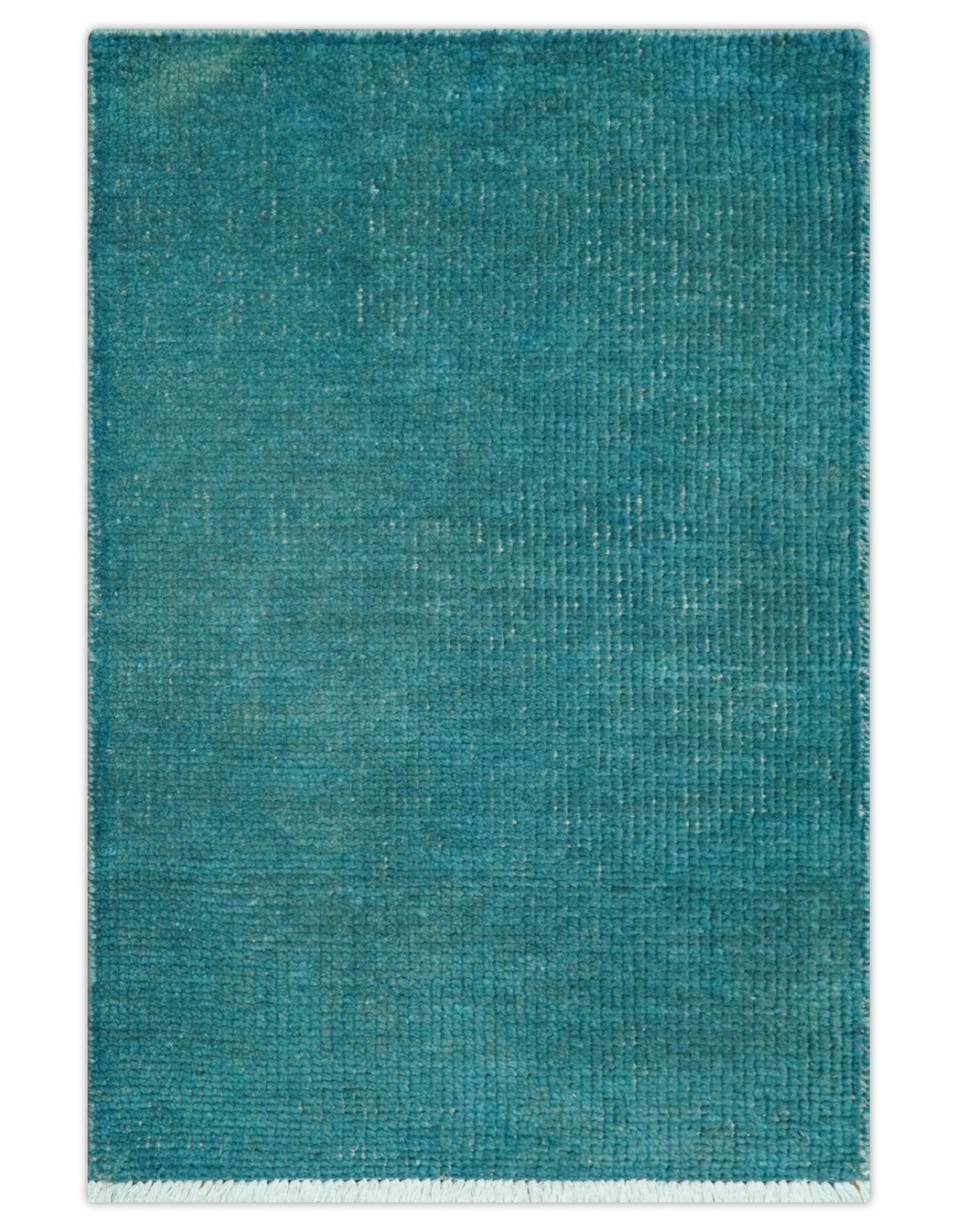 Custom Made Modern Solid Overdyed Blue Hand Knotted Wool Area Rug - Image 2