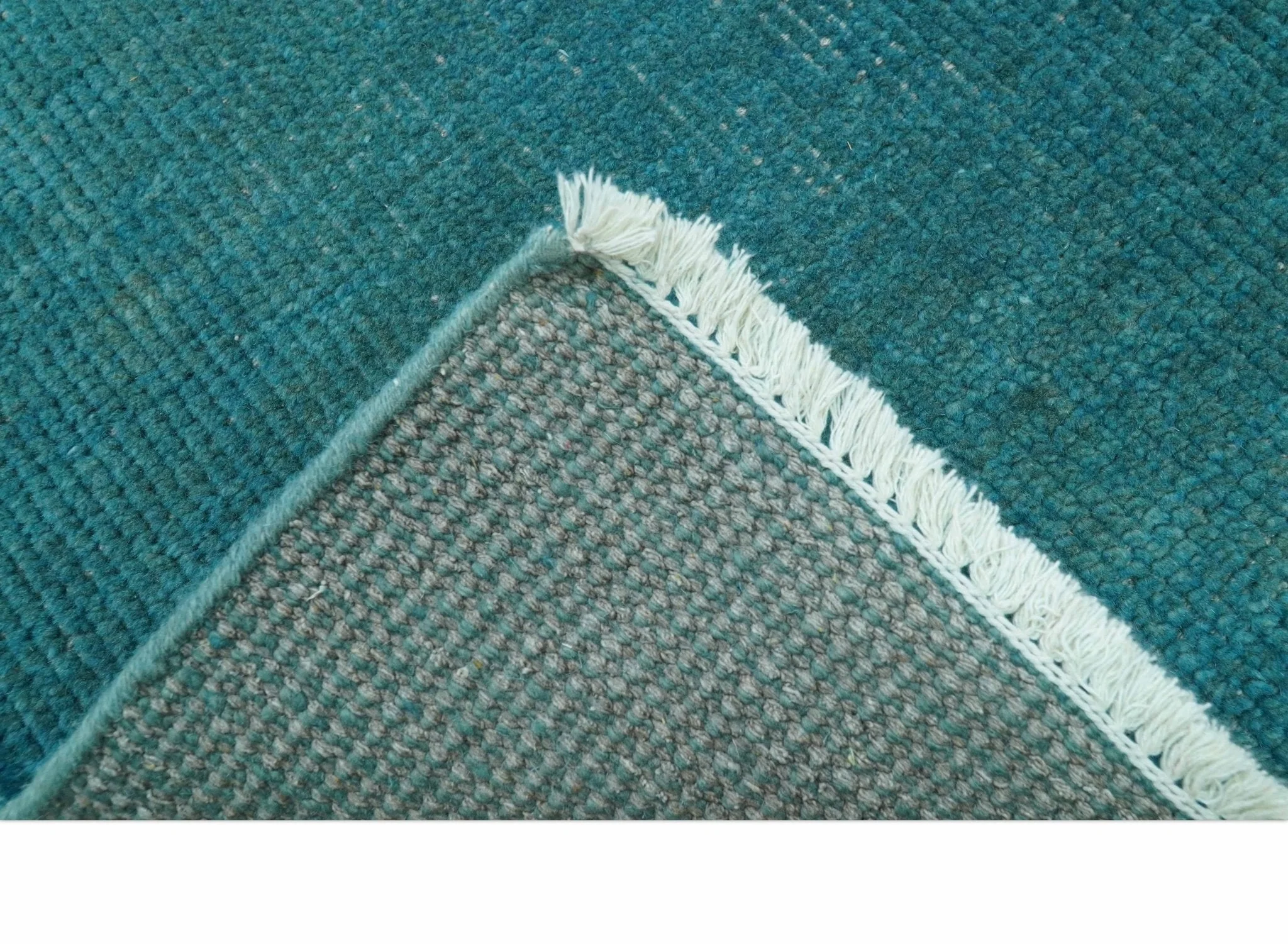 Custom Made Modern Solid Overdyed Blue Hand Knotted Wool Area Rug - Image 4