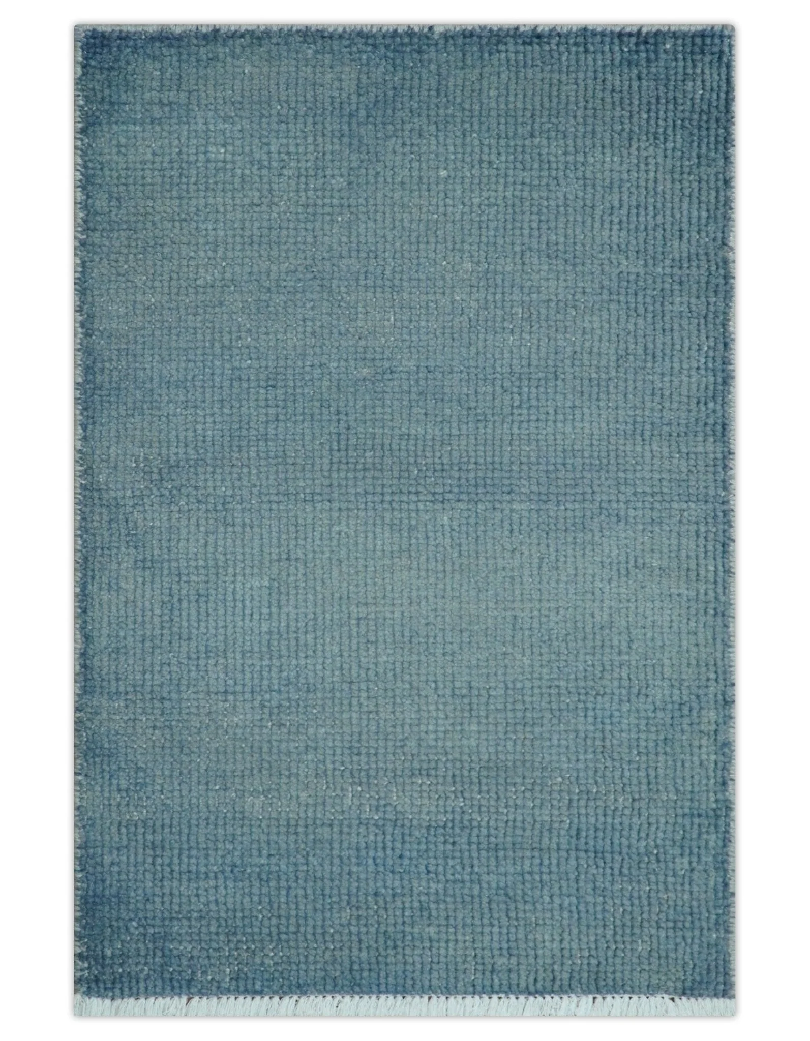 Custom Made Modern Solid Overdyed Light Blue Hand Knotted Wool Area Rug - Image 2