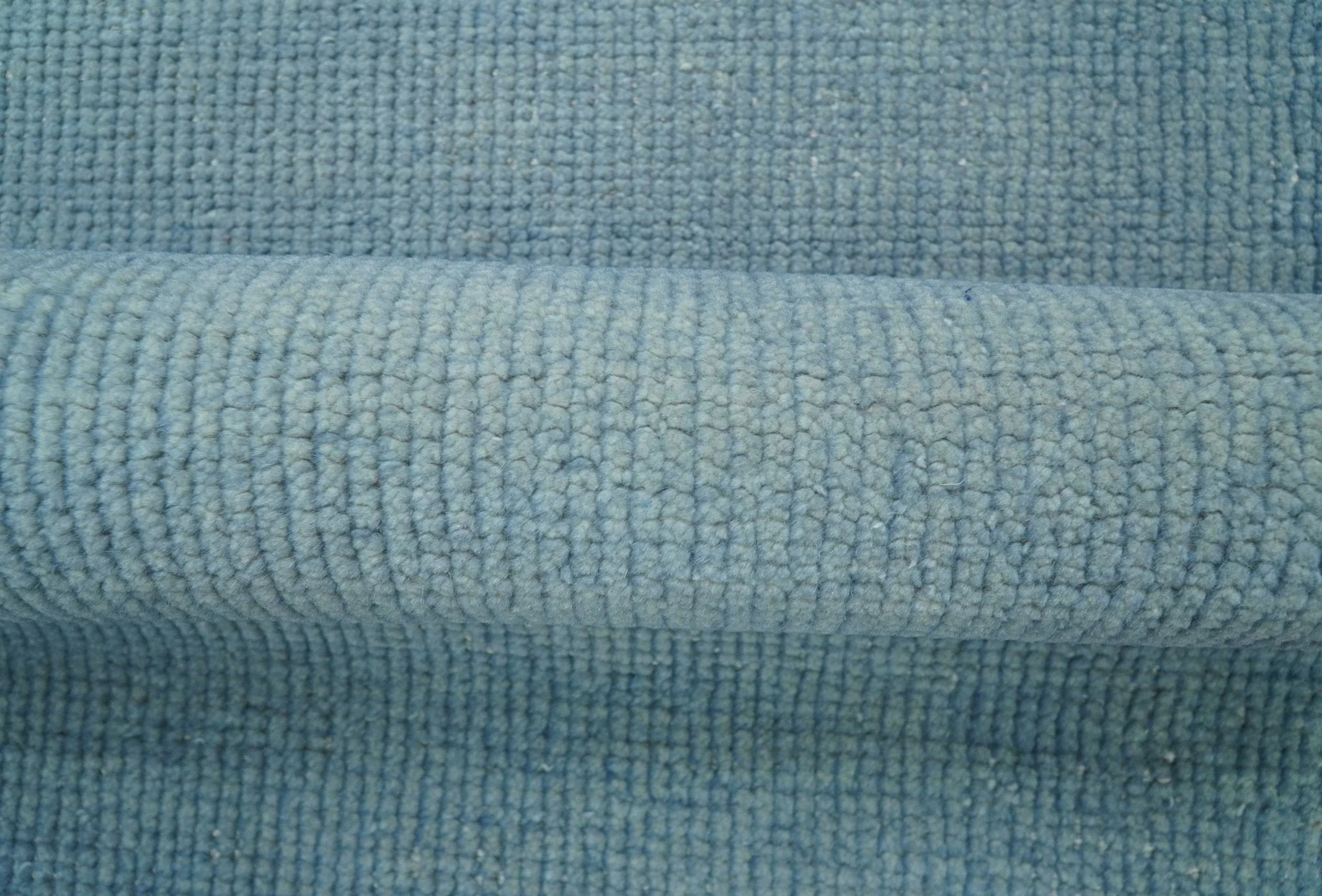 Custom Made Modern Solid Overdyed Light Blue Hand Knotted Wool Area Rug - Image 3