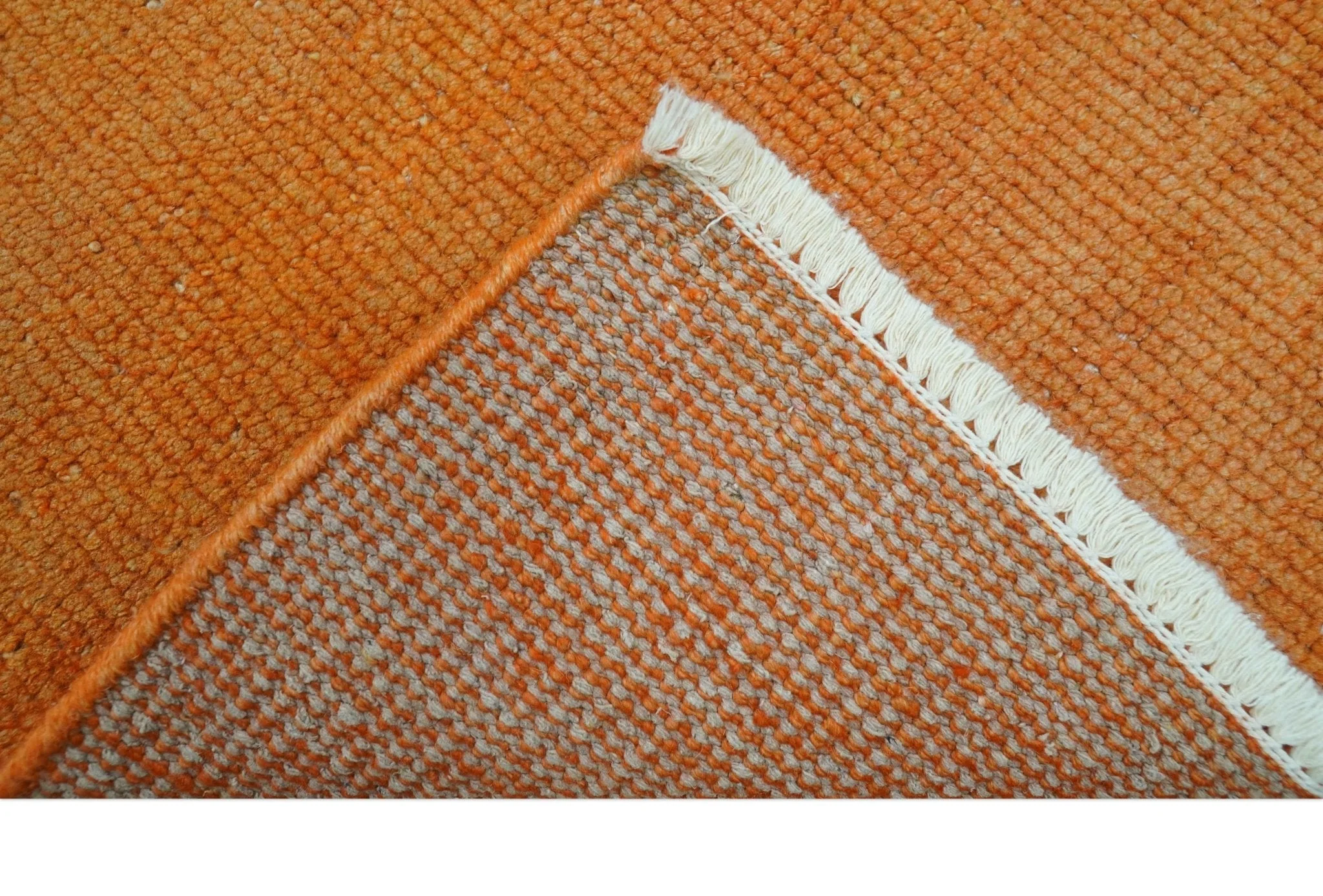 Custom Made Modern Solid Overdyed Orange Hand Knotted Wool Area Rug - Image 4
