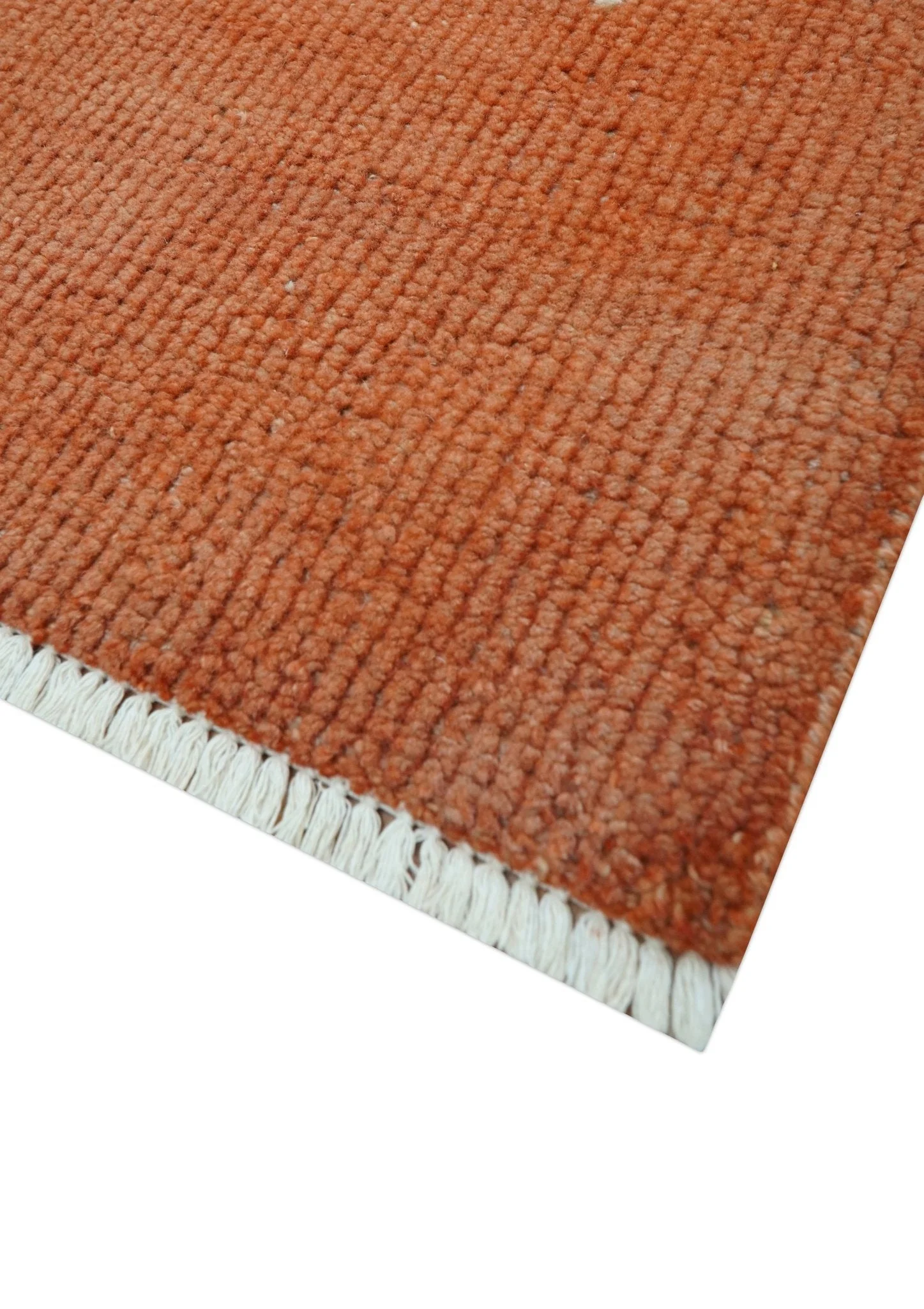 Custom Made Modern Solid Overdyed Rust Hand Knotted Wool Area Rug - Image 5