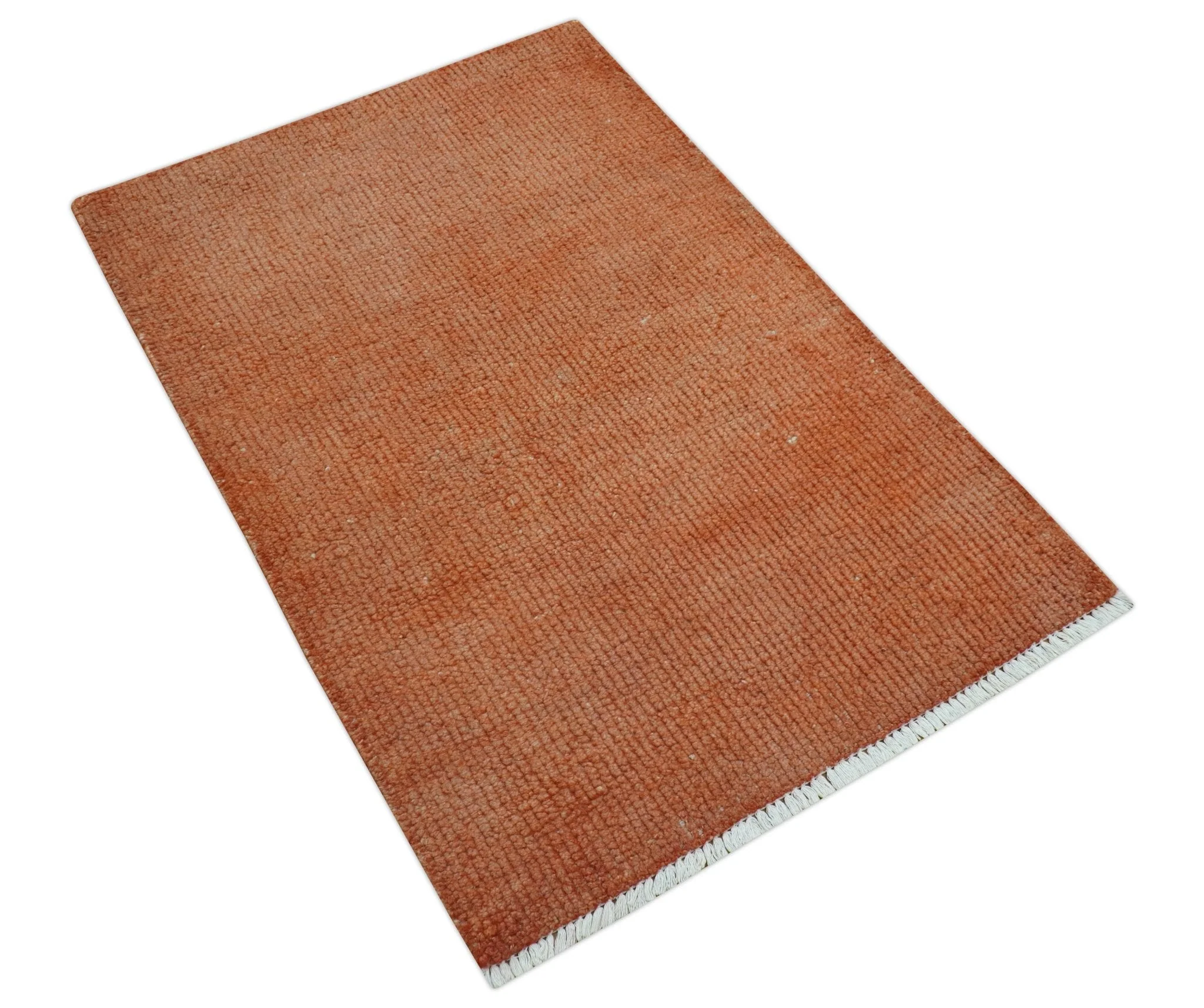 Custom Made Modern Solid Overdyed Rust Hand Knotted Wool Area Rug - Image 8