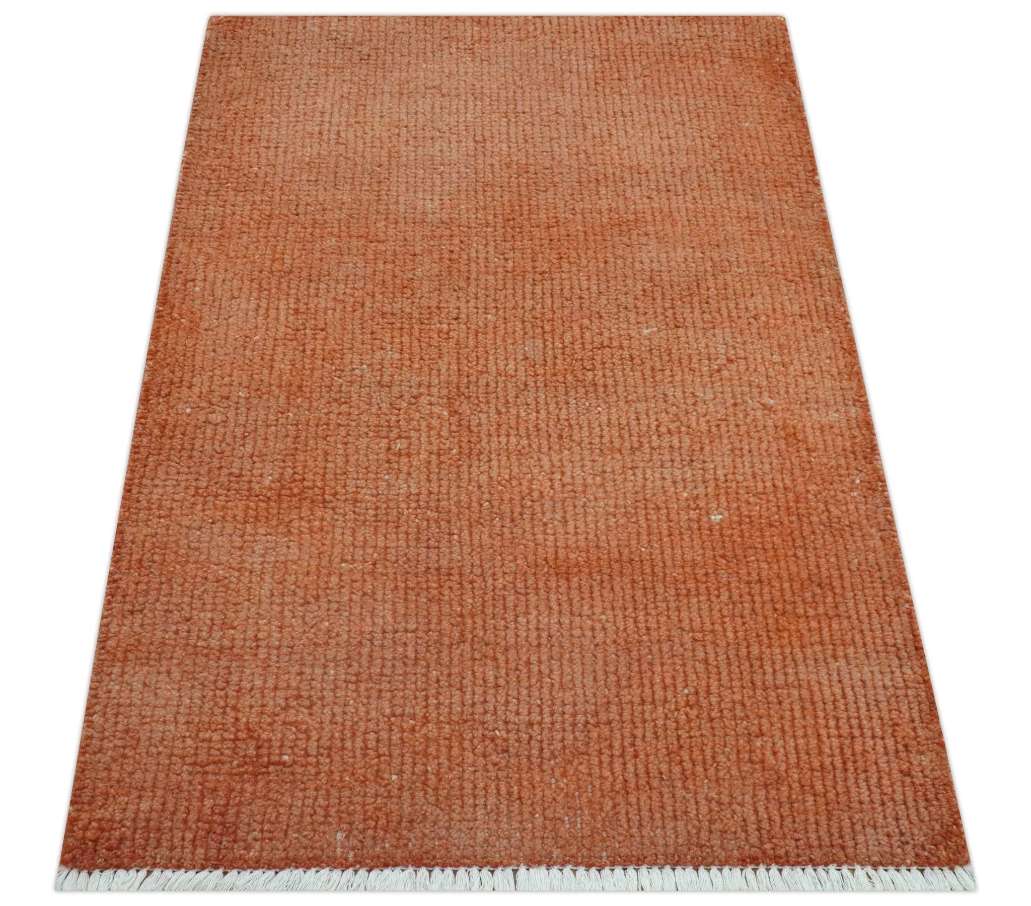 Custom Made Modern Solid Overdyed Rust Hand Knotted Wool Area Rug - Image 9