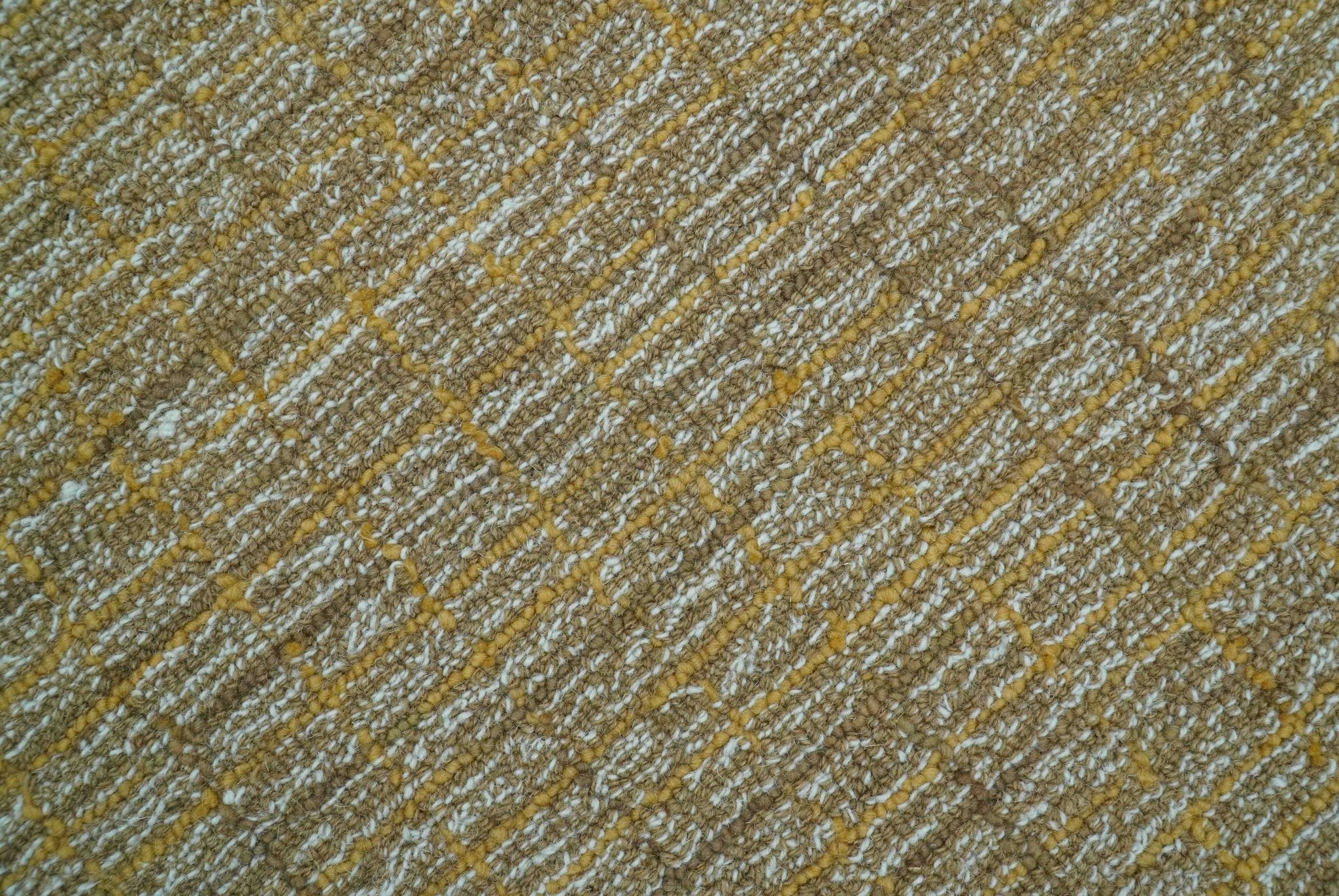 Custom Made Modern Style Hand Tufted Mustard and Brown Wool Rug - Image 3