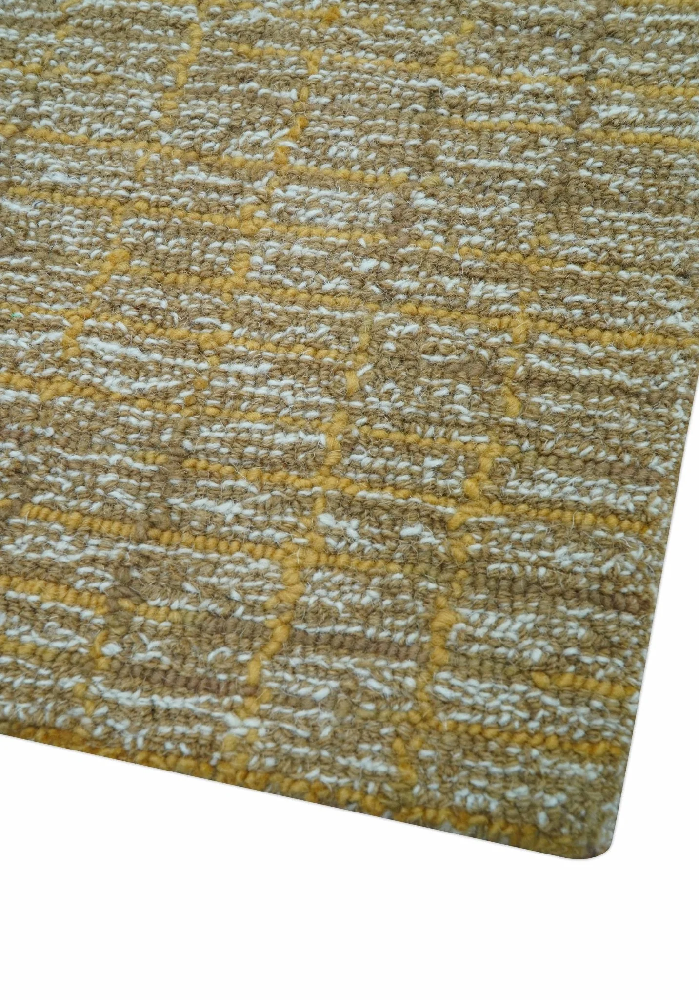 Custom Made Modern Style Hand Tufted Mustard and Brown Wool Rug - Image 5