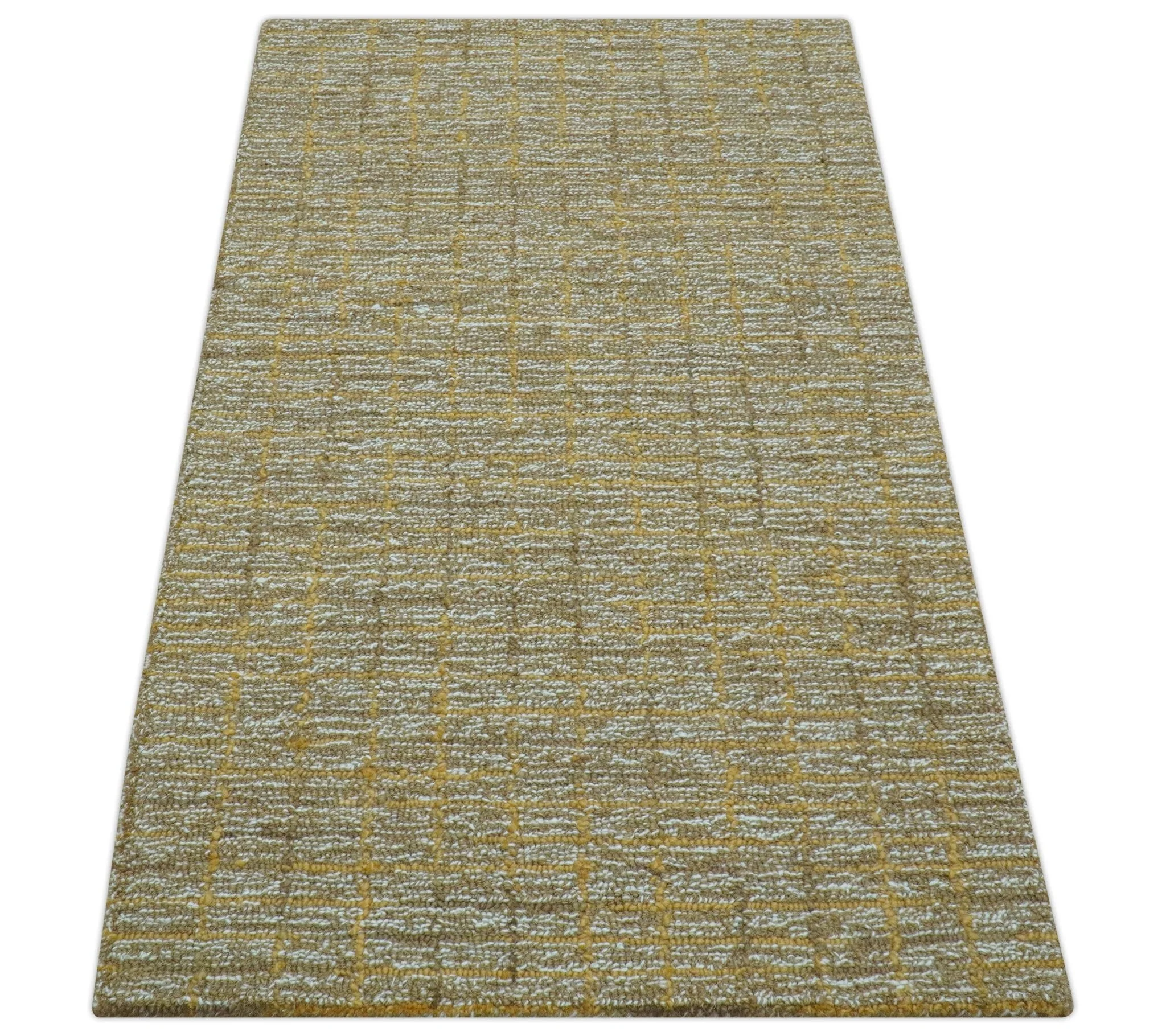 Custom Made Modern Style Hand Tufted Mustard and Brown Wool Rug - Image 8