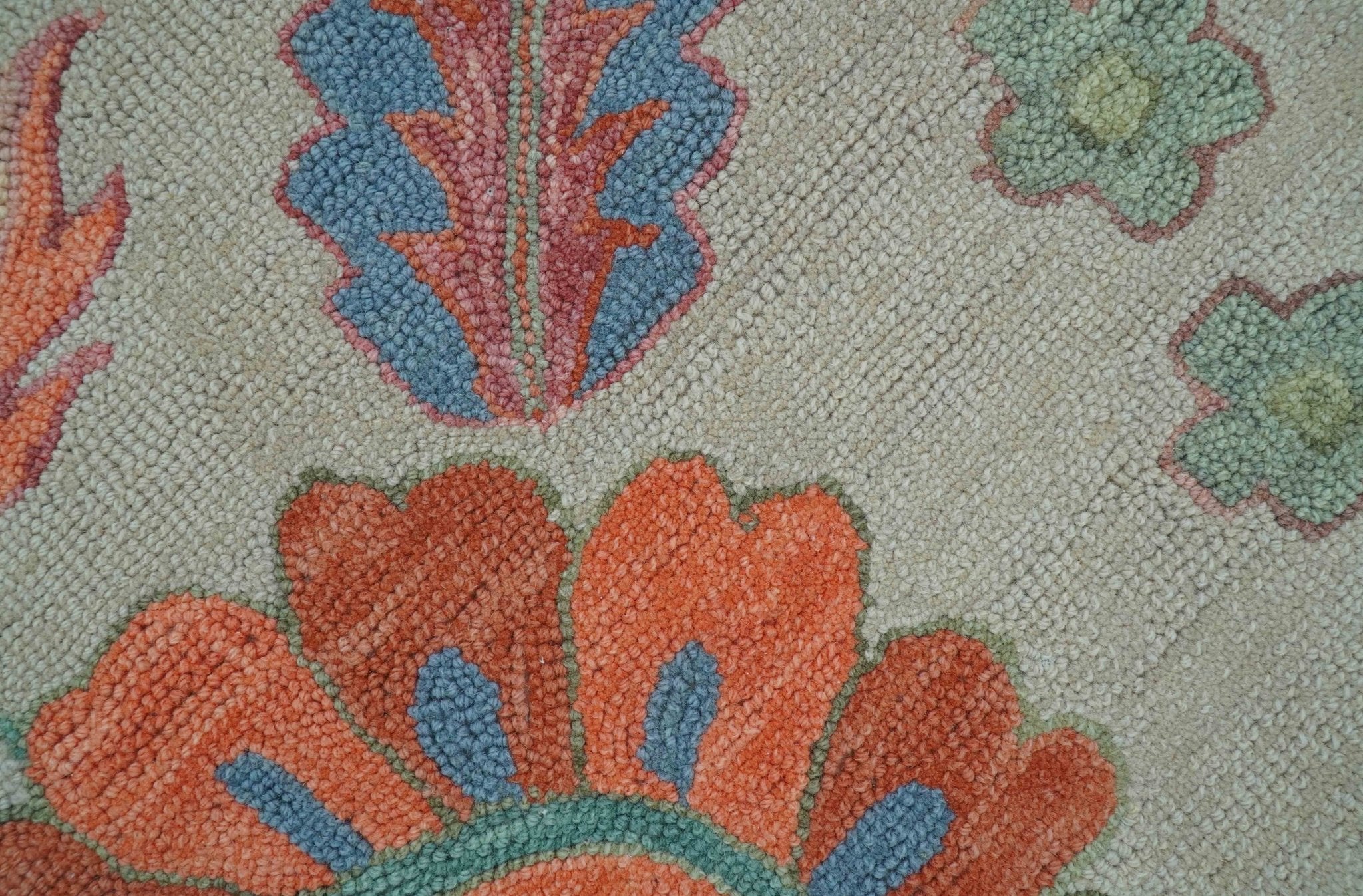Custom Made Oriental Uzbek Design Floral Beige Hand Tufted Wool Area Rug - Image 4