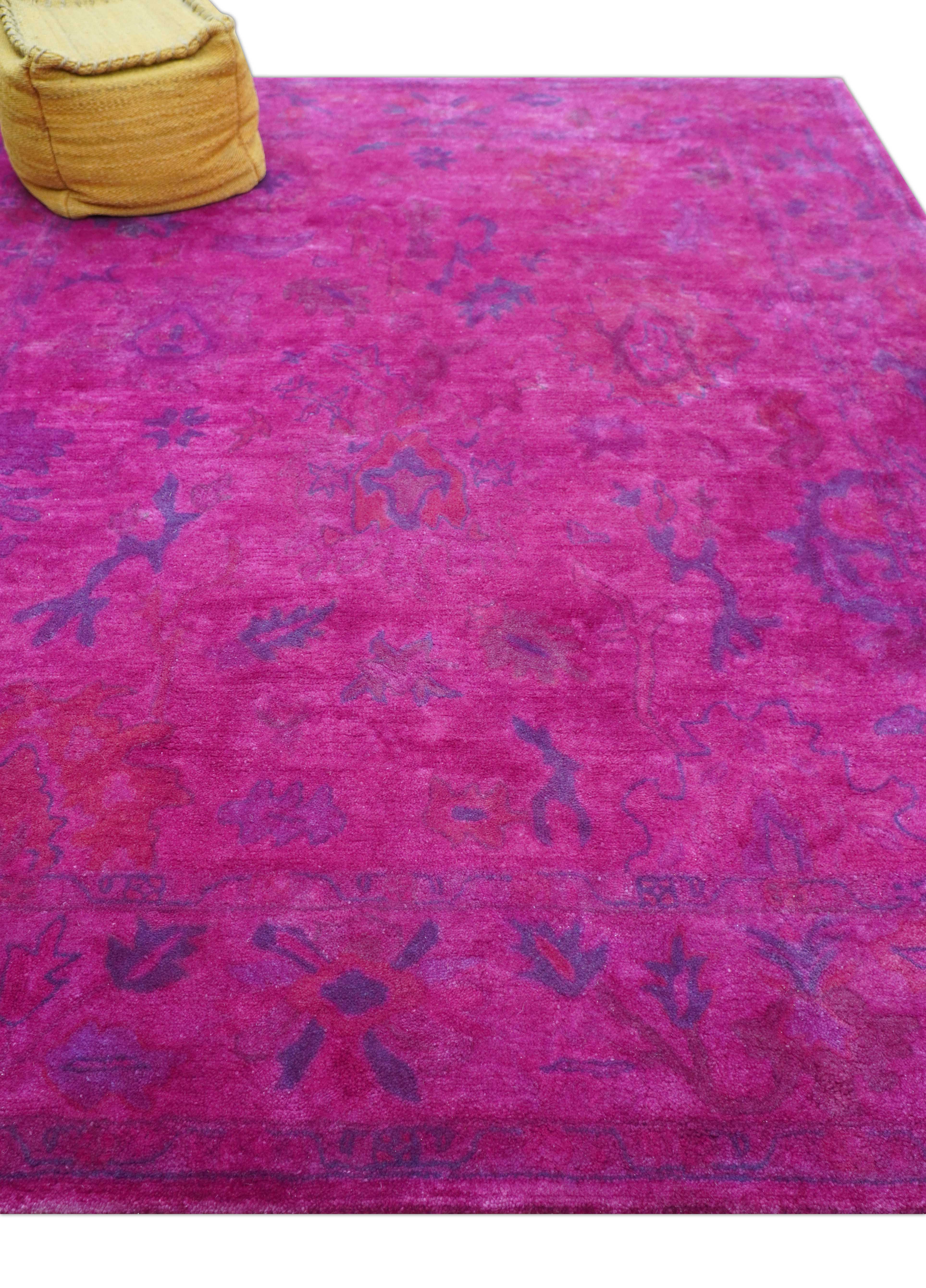 Custom Made Overdyed Pink Traditional Oushak Hand Tufted Wool Area Rug - Image 4