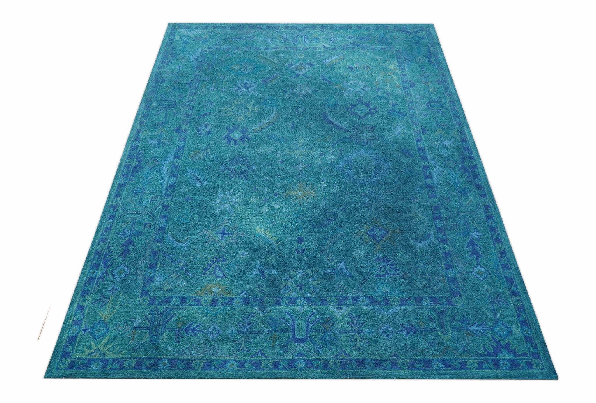 Custom Made Overdyed Traditional Oushak Blue Hand Tufted Wool Area Rug - Image 11