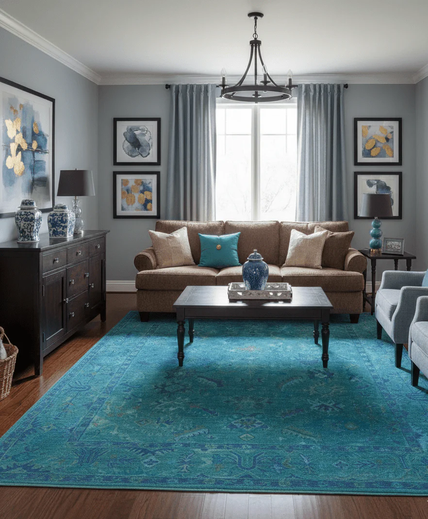 Custom Made Overdyed Traditional Oushak Blue Hand Tufted Wool Area Rug - Image 2