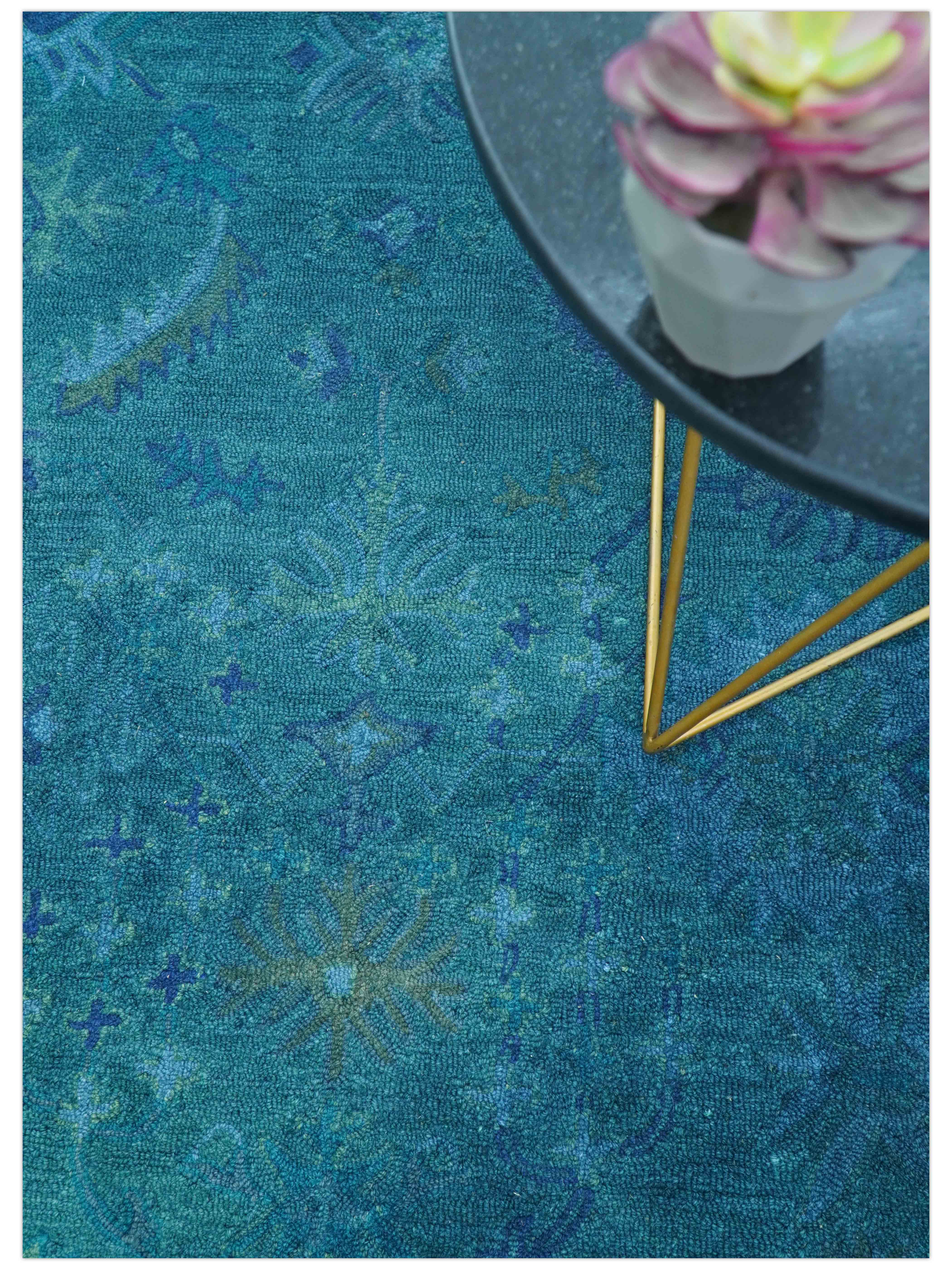 Custom Made Overdyed Traditional Oushak Blue Hand Tufted Wool Area Rug - Image 3