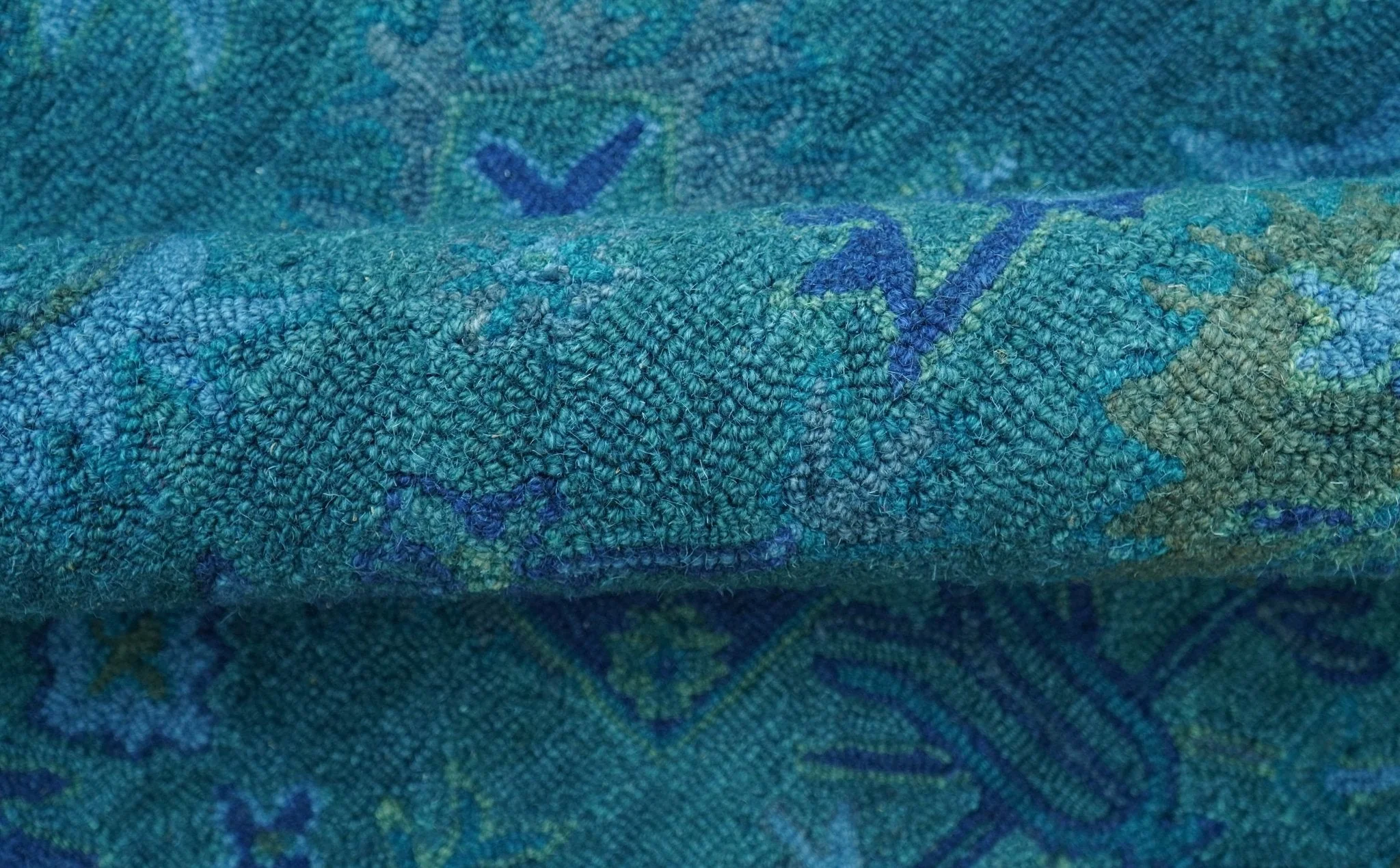 Custom Made Overdyed Traditional Oushak Blue Hand Tufted Wool Area Rug - Image 9