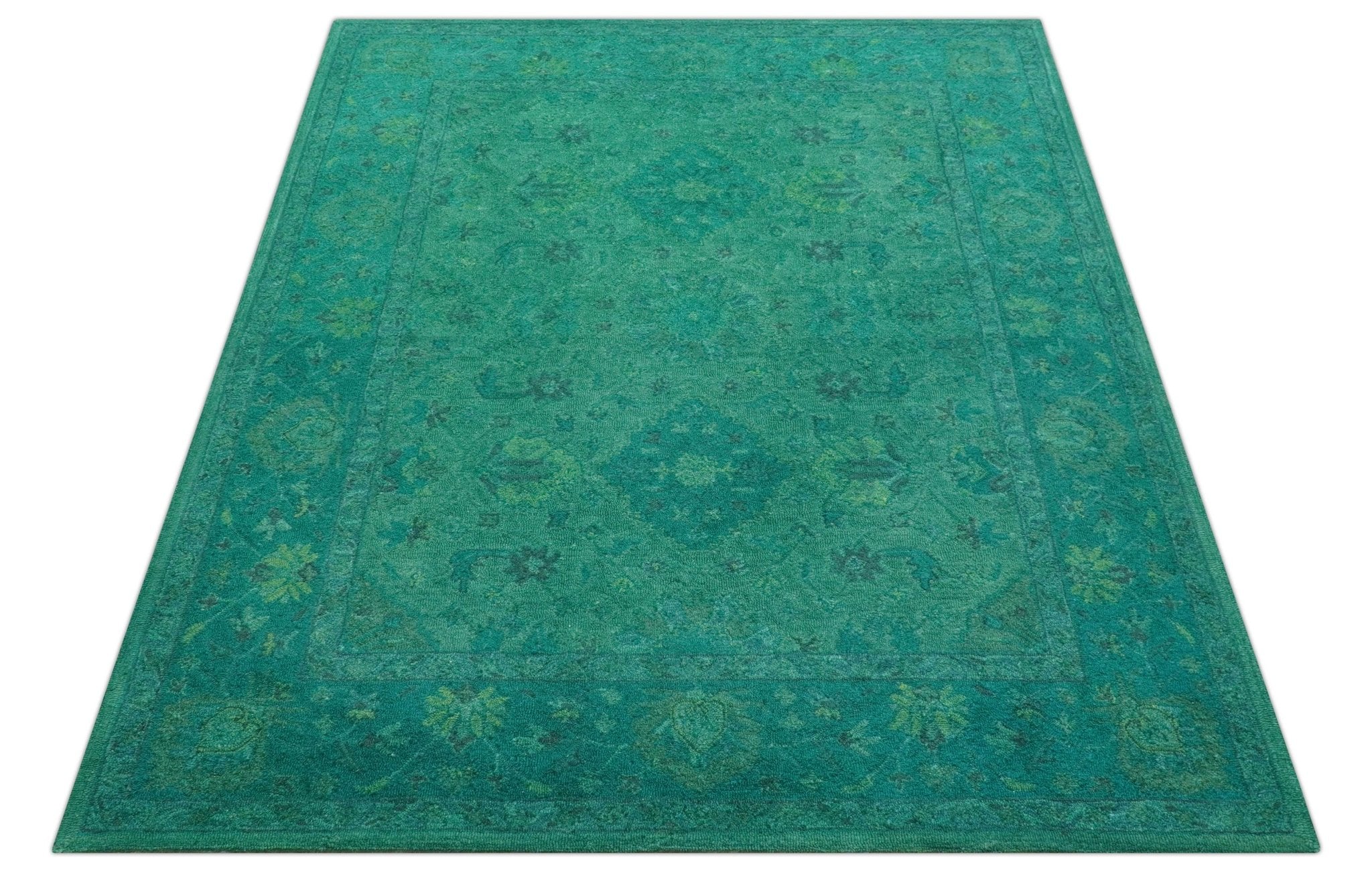 Custom Made Overdyed Traditional Oushak Green Hand Tufted Wool Area Rug - Image 11