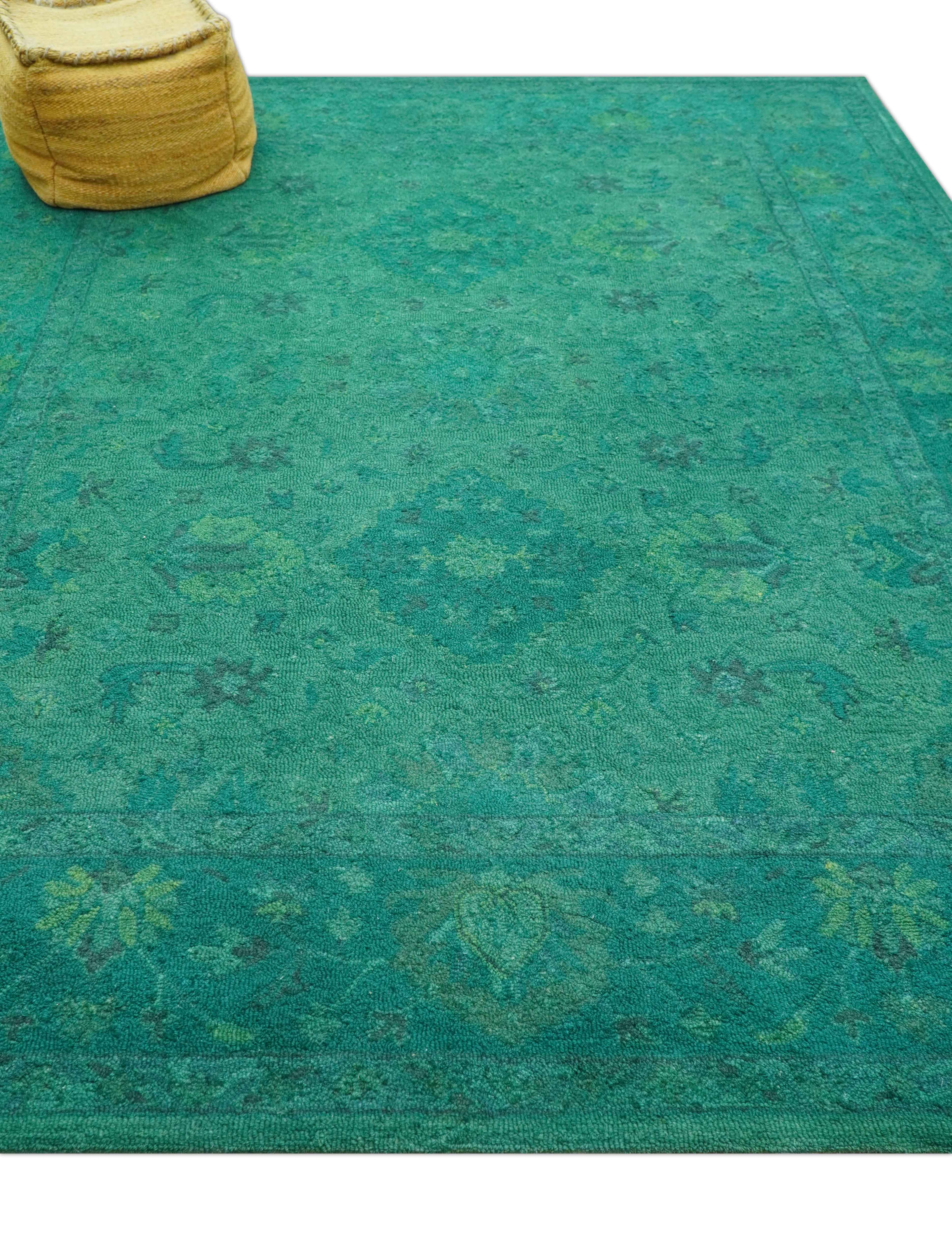 Custom Made Overdyed Traditional Oushak Green Hand Tufted Wool Area Rug - Image 3