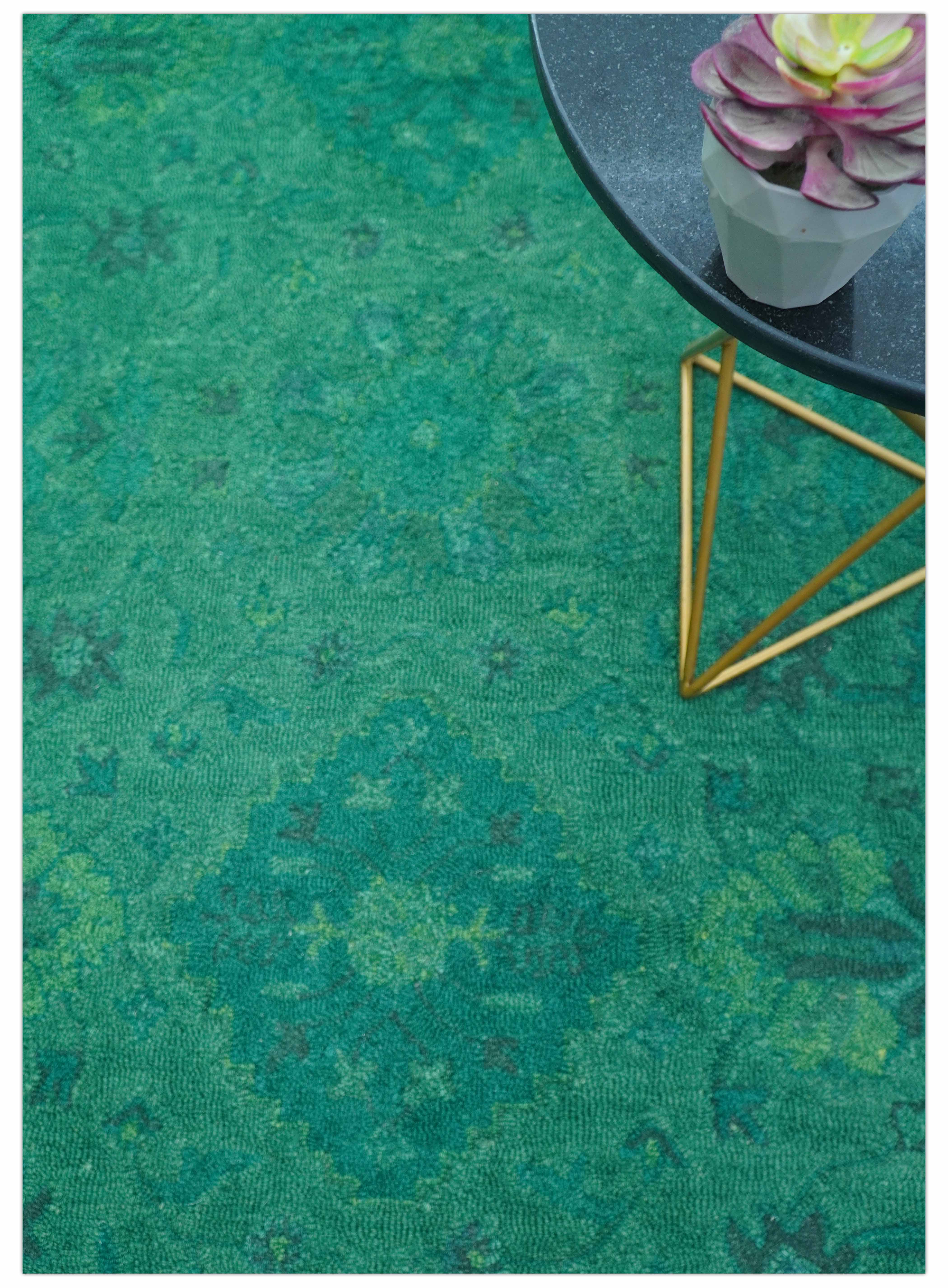 Custom Made Overdyed Traditional Oushak Green Hand Tufted Wool Area Rug - Image 4