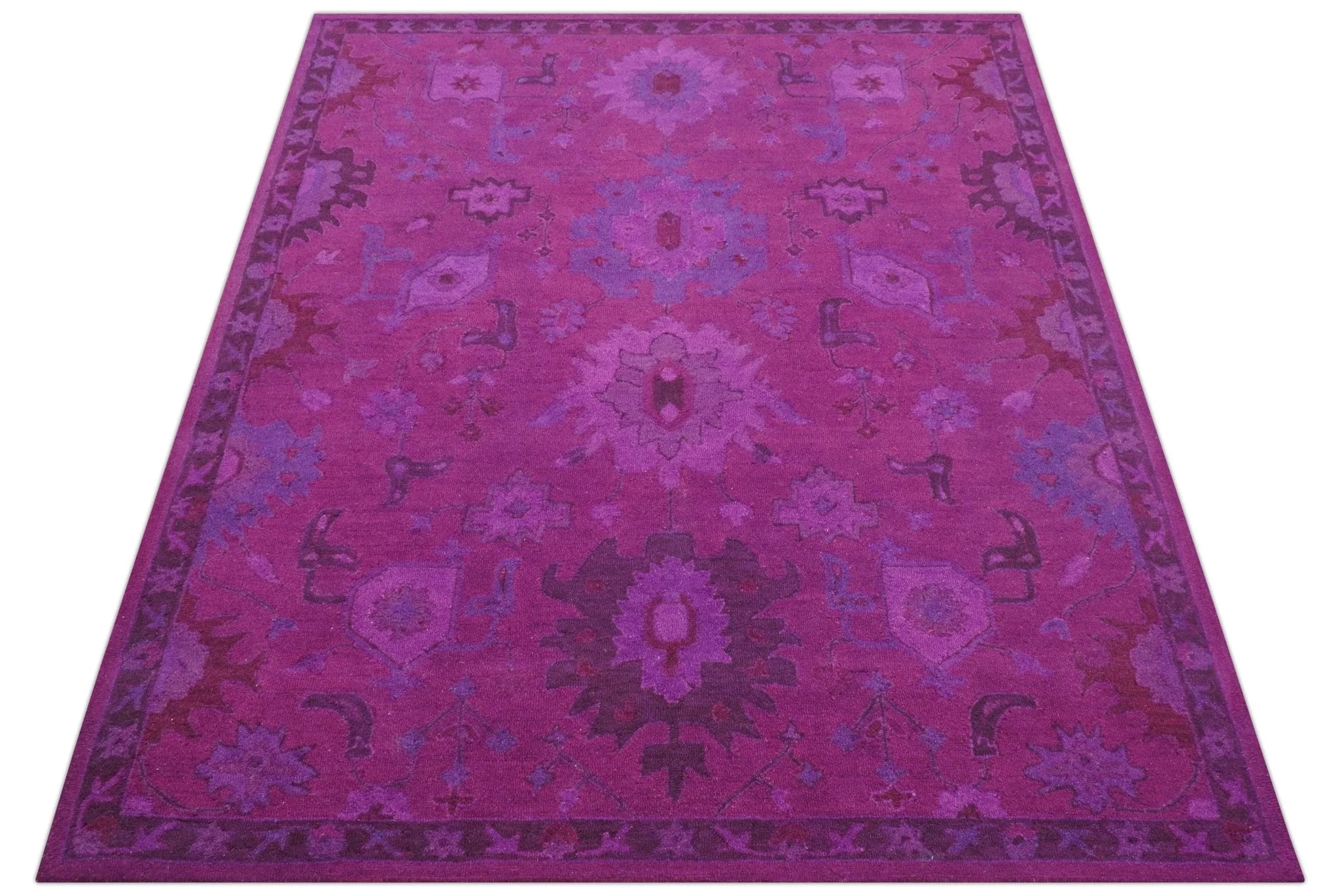 Custom Made Overdyed Traditional Oushak Purple Hand Tufted Wool Area Rug - Image 12