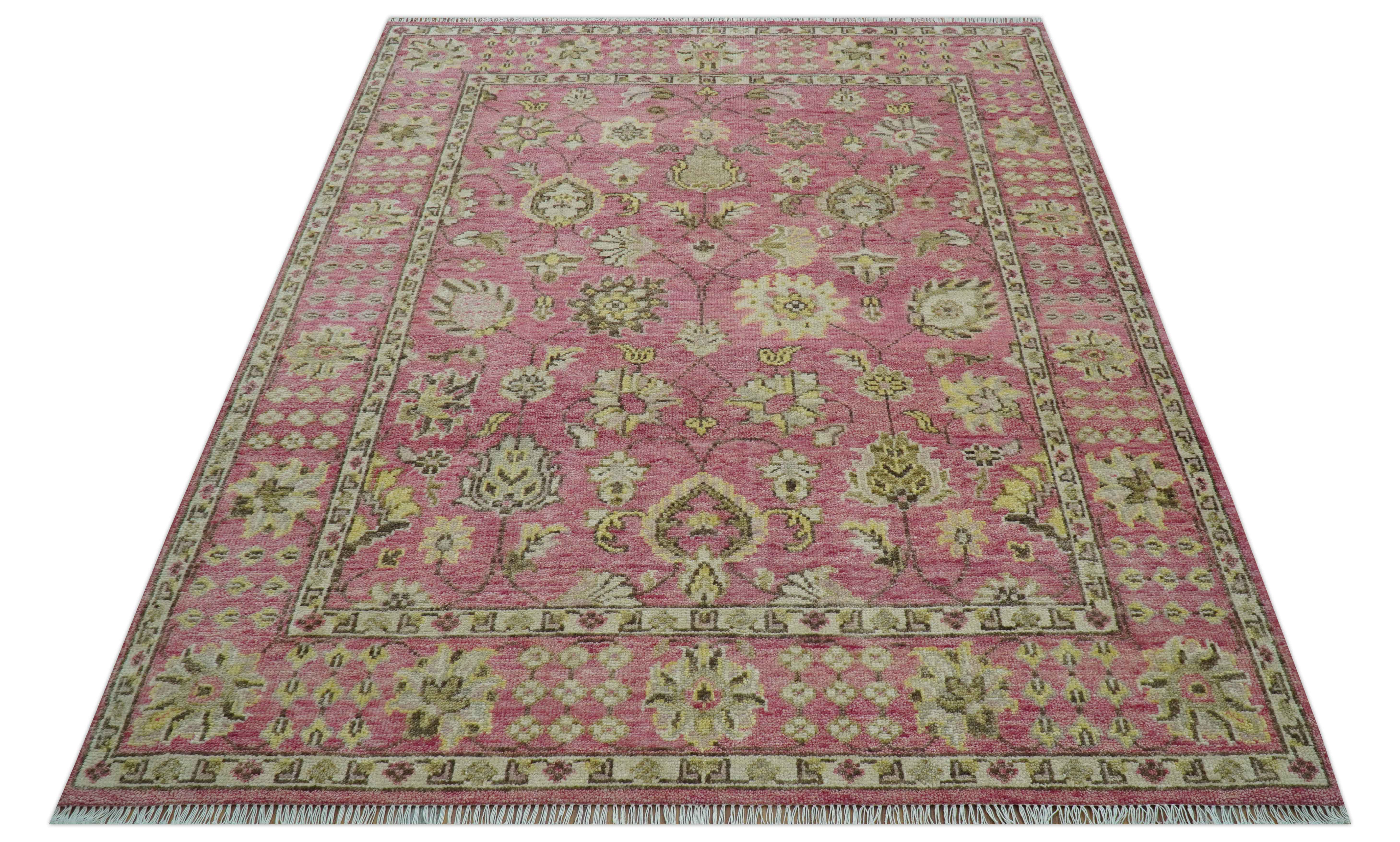 Custom Made Pink and Beige Oushak Hand Knotted Wool Rug - Image 10
