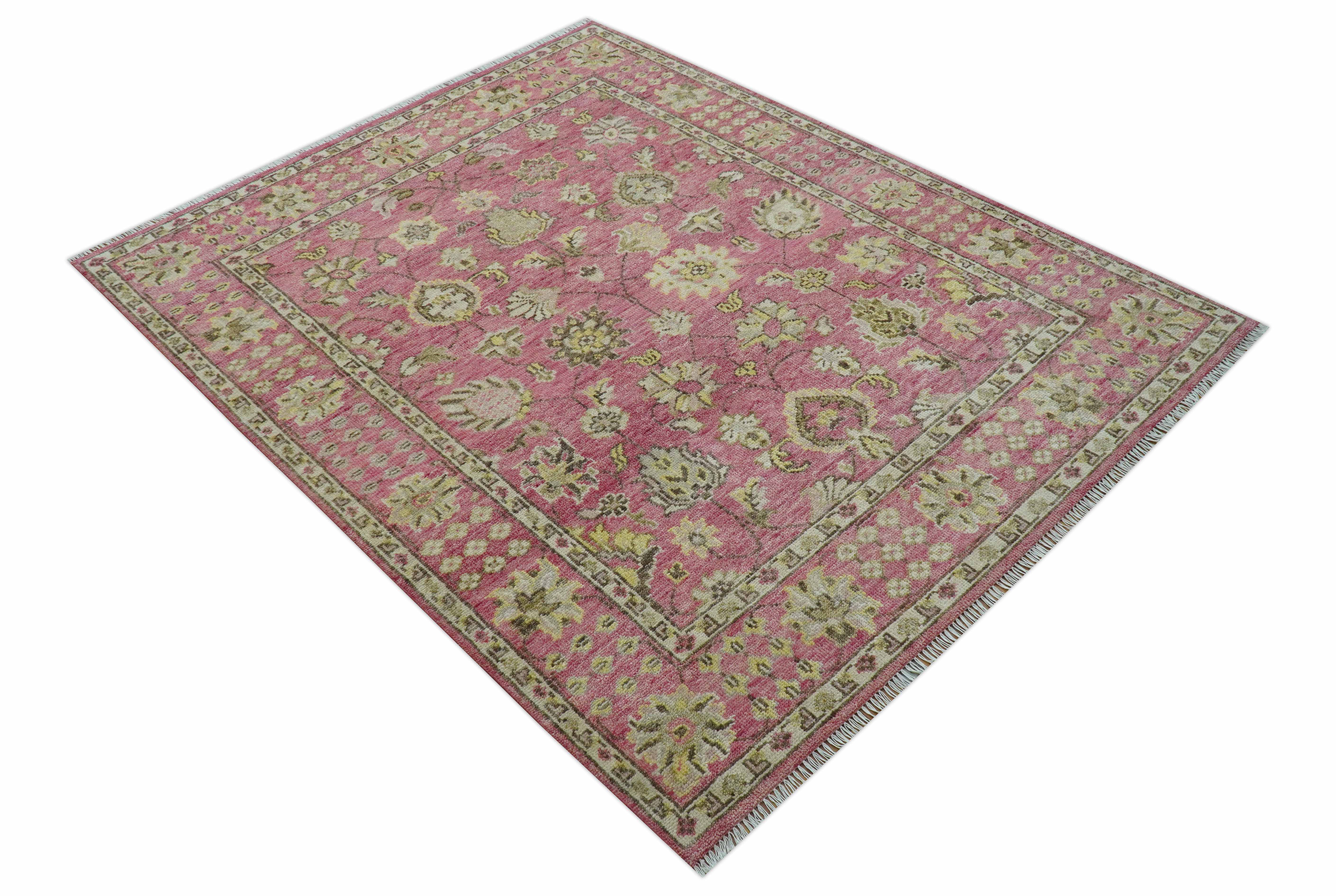 Custom Made Pink and Beige Oushak Hand Knotted Wool Rug - Image 11