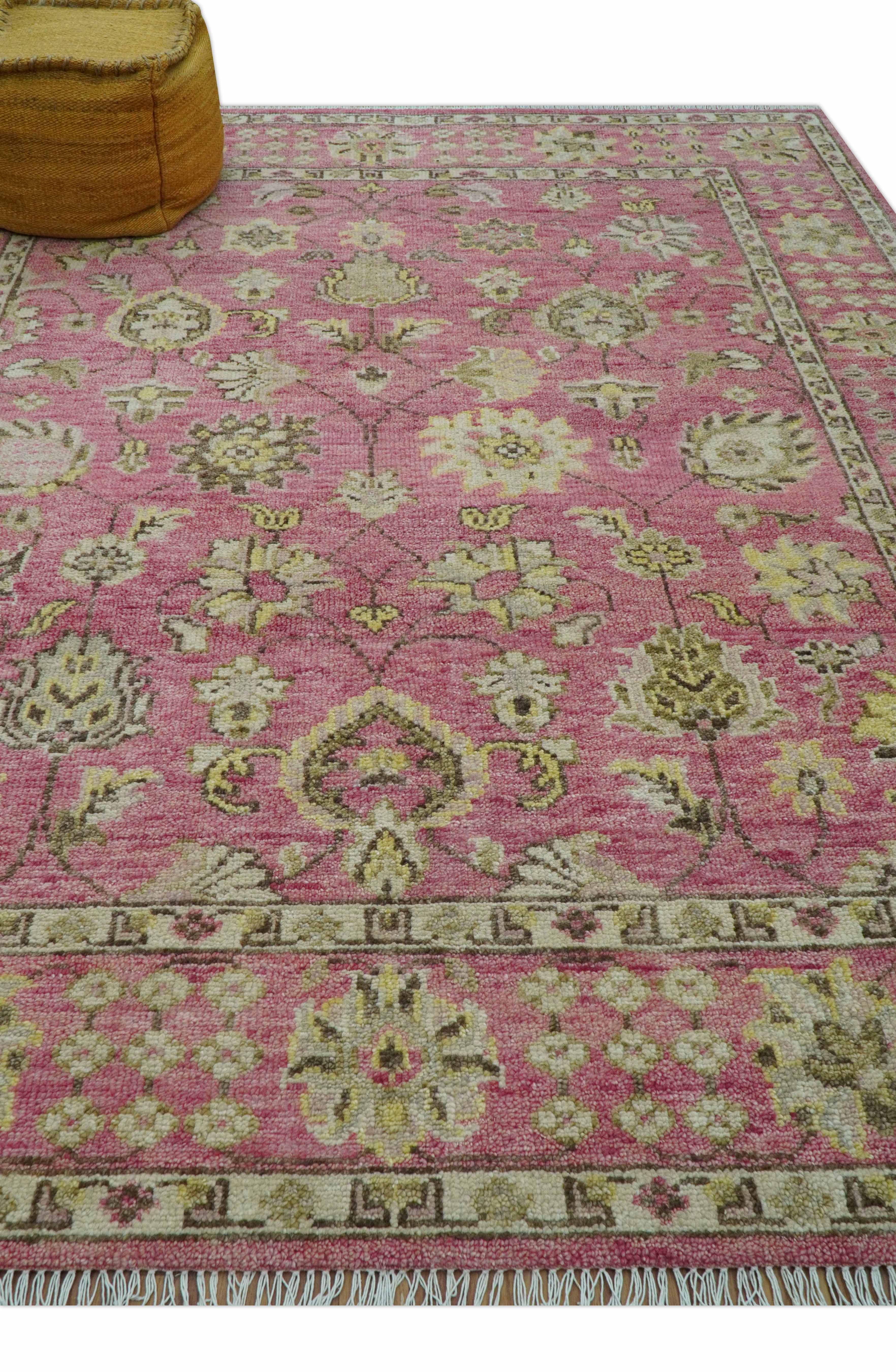 Custom Made Pink and Beige Oushak Hand Knotted Wool Rug - Image 3