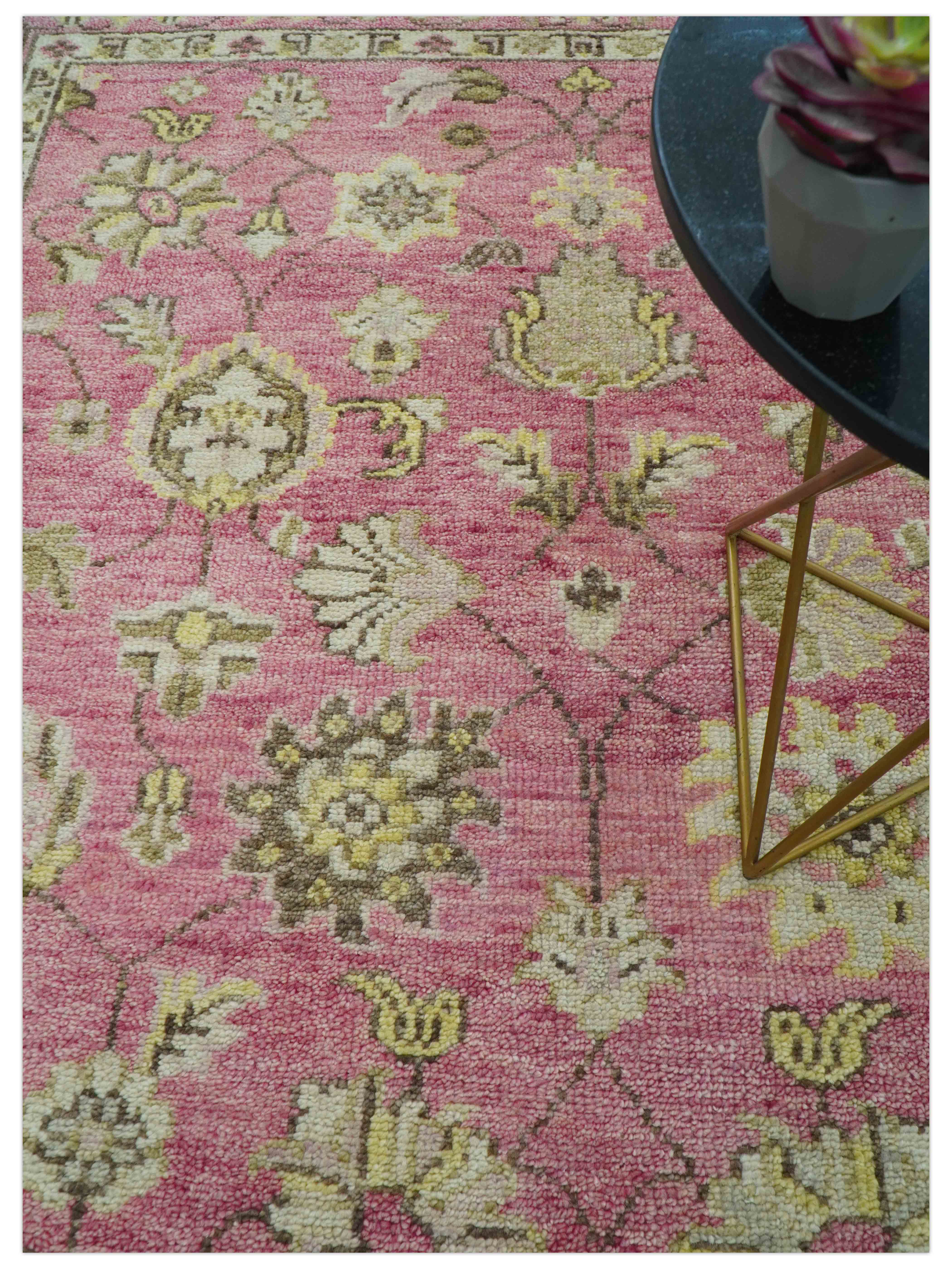 Custom Made Pink and Beige Oushak Hand Knotted Wool Rug - Image 4