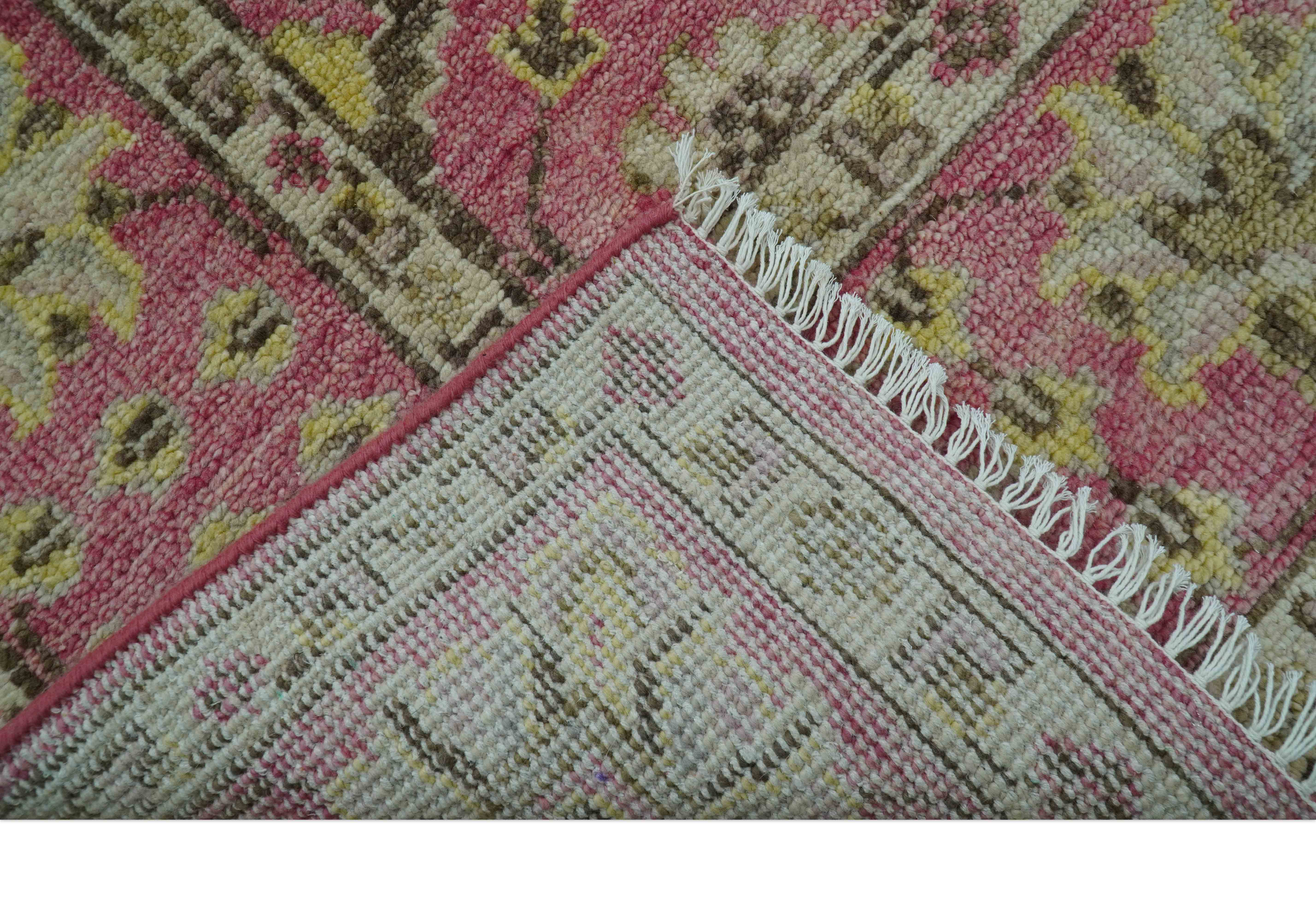 Custom Made Pink and Beige Oushak Hand Knotted Wool Rug - Image 5