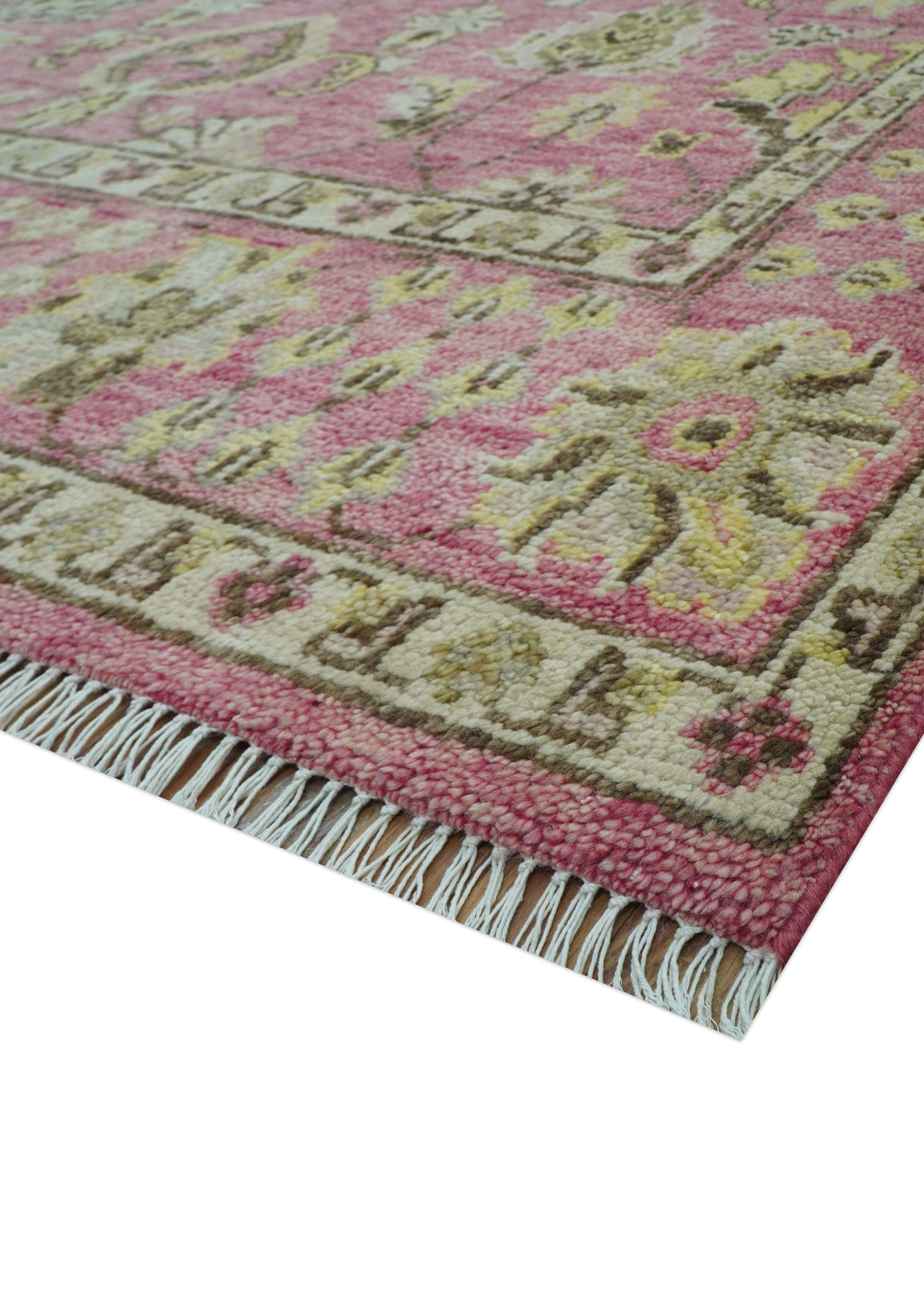 Custom Made Pink and Beige Oushak Hand Knotted Wool Rug - Image 6