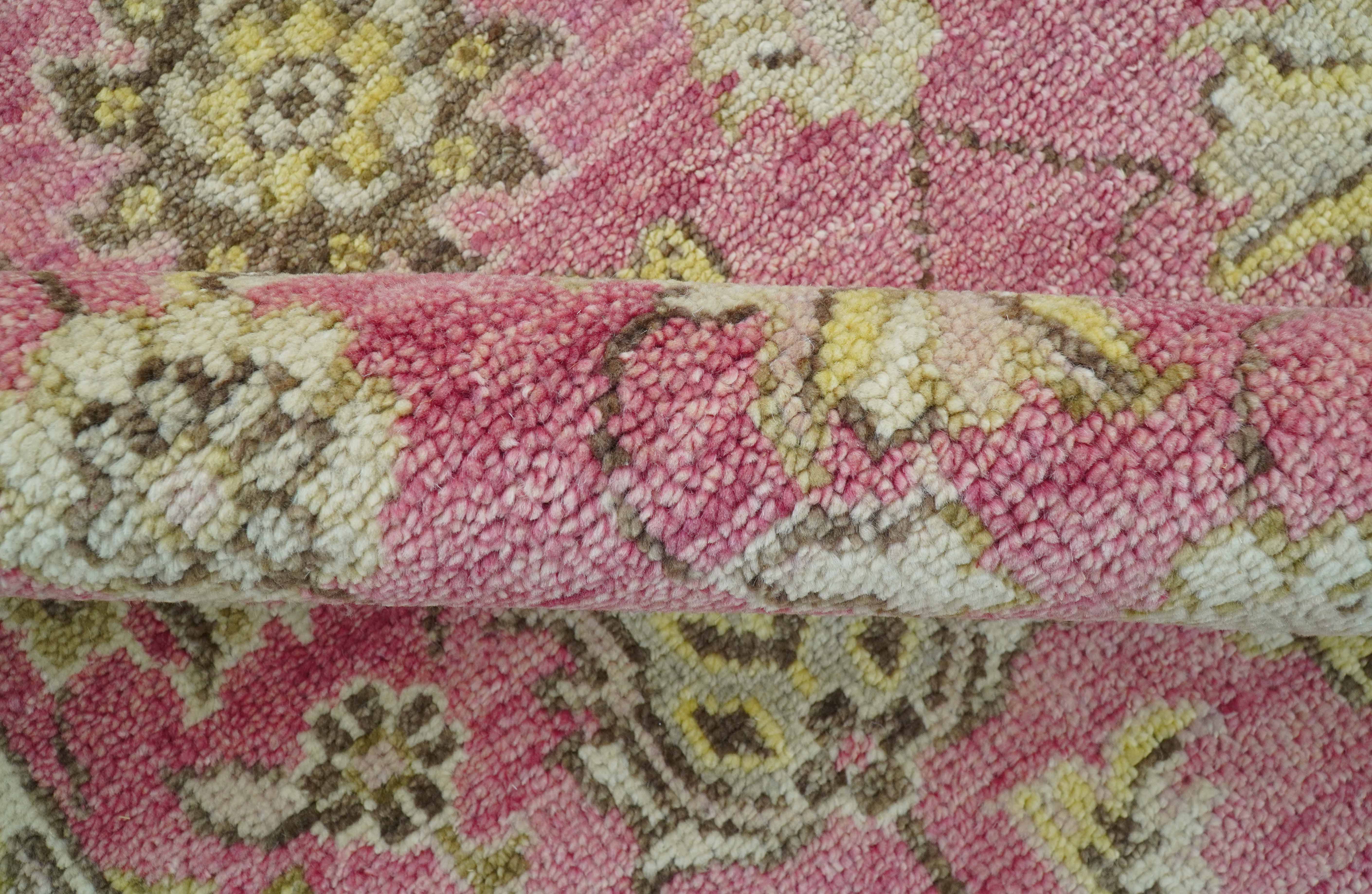 Custom Made Pink and Beige Oushak Hand Knotted Wool Rug - Image 9